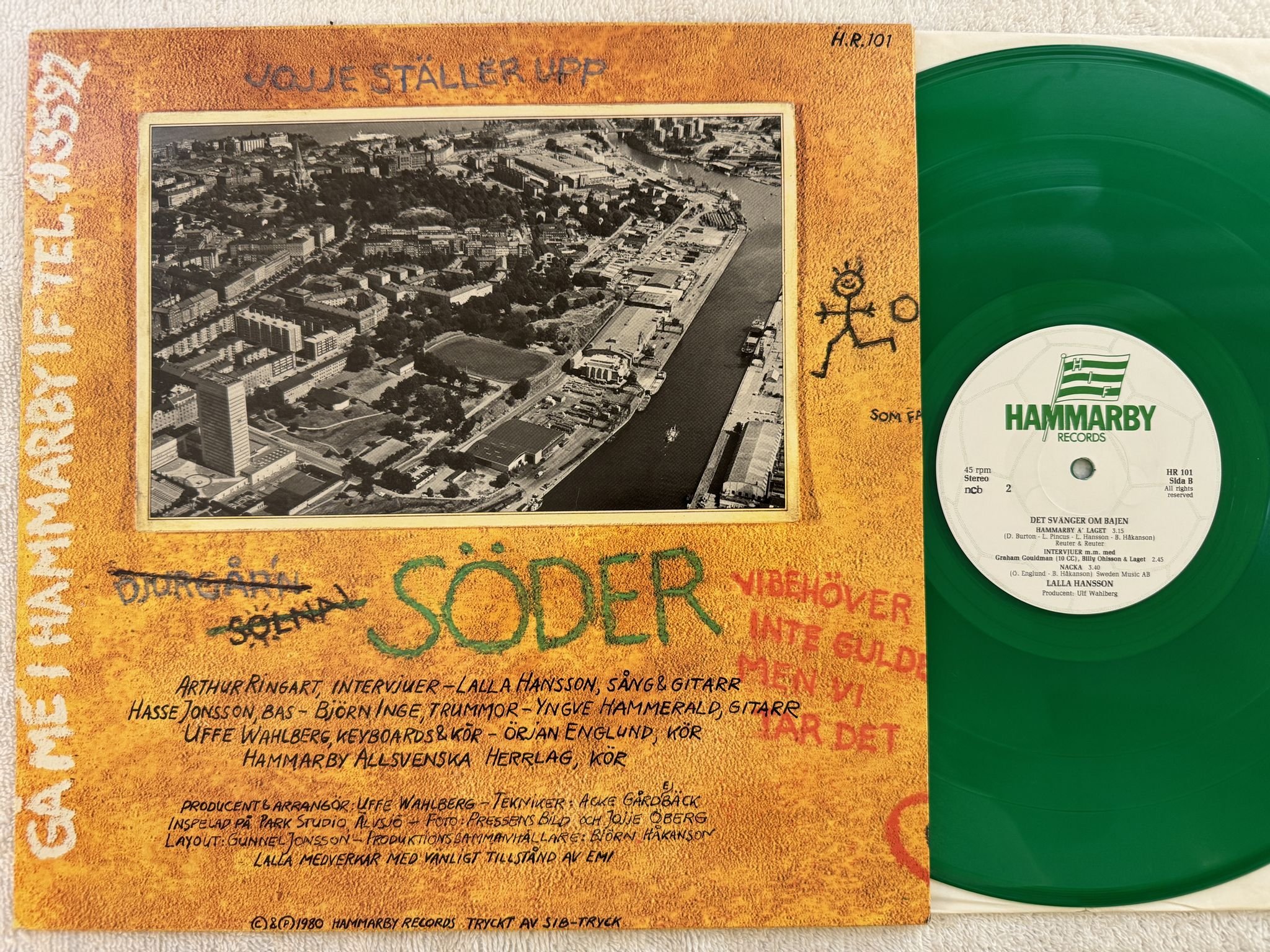 Omslagsbild för skivan LALLA HANSSON det svänger om Bajen 12" -80 Swe HAMMARBY RECORDS HR 101