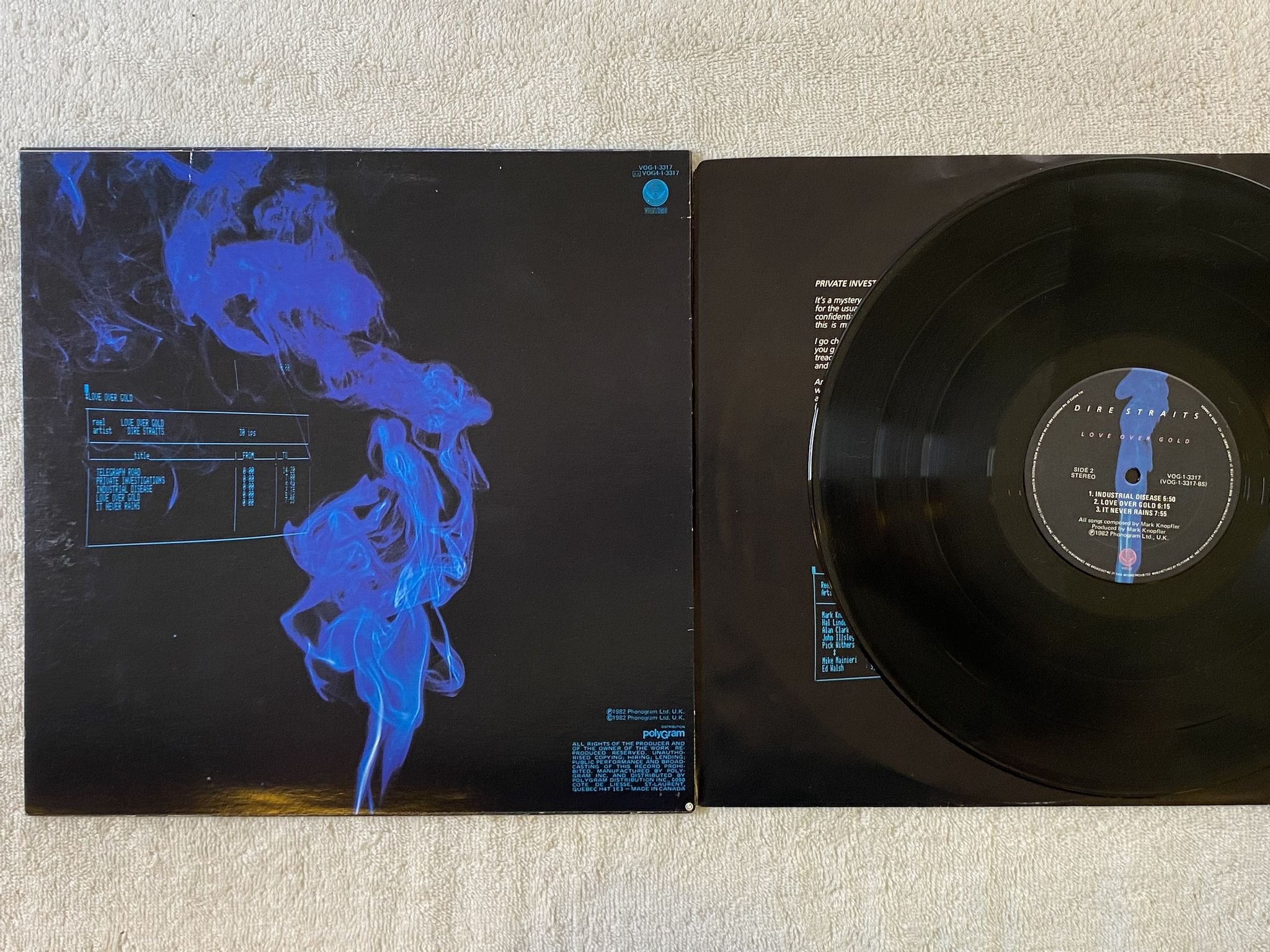 Omslagsbild för skivan DIRE STRAITS love over gold LP -82 Can VERTIGO VOG-1-3317