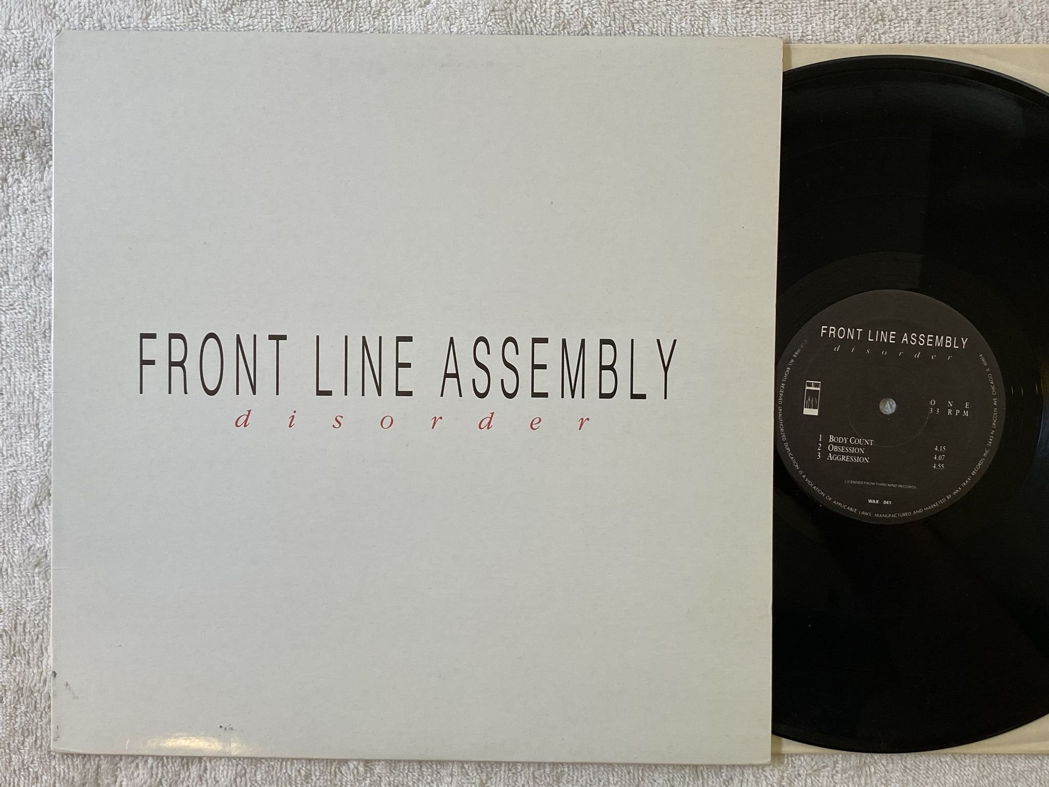 Omslagsbild för skivan FRONT LINE ASSEMBLEY Disorder LP -88 US WAX TRAX! WAX-041