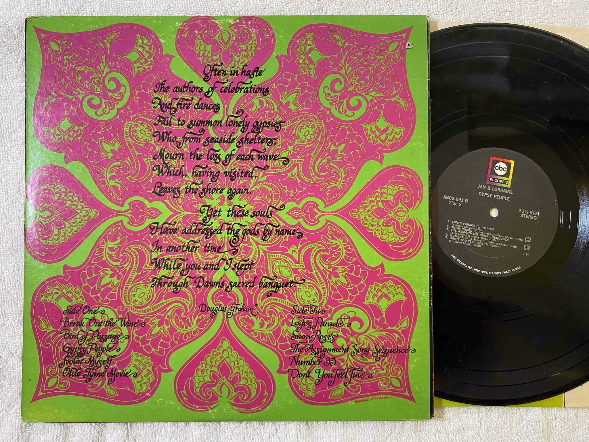 Omslagsbild för skivan JAN & LORRAINE gypsy people LP -69 US ABC ABCS-691 psych folk