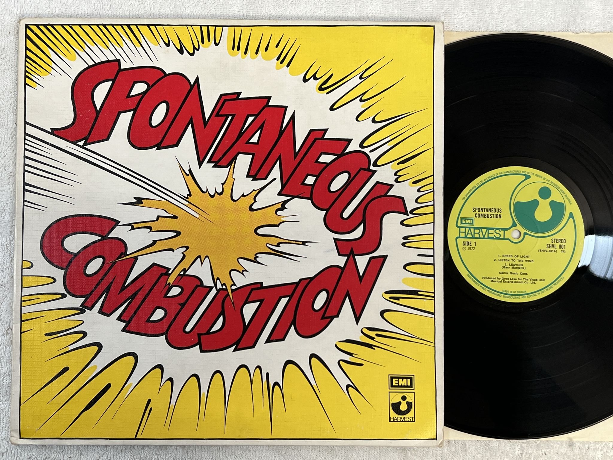 Omslagsbild för skivan SPONTANIOUS COMBUSTION s/t LP -72 UK HARVEST SHVL 801 ** PROG ROCK **