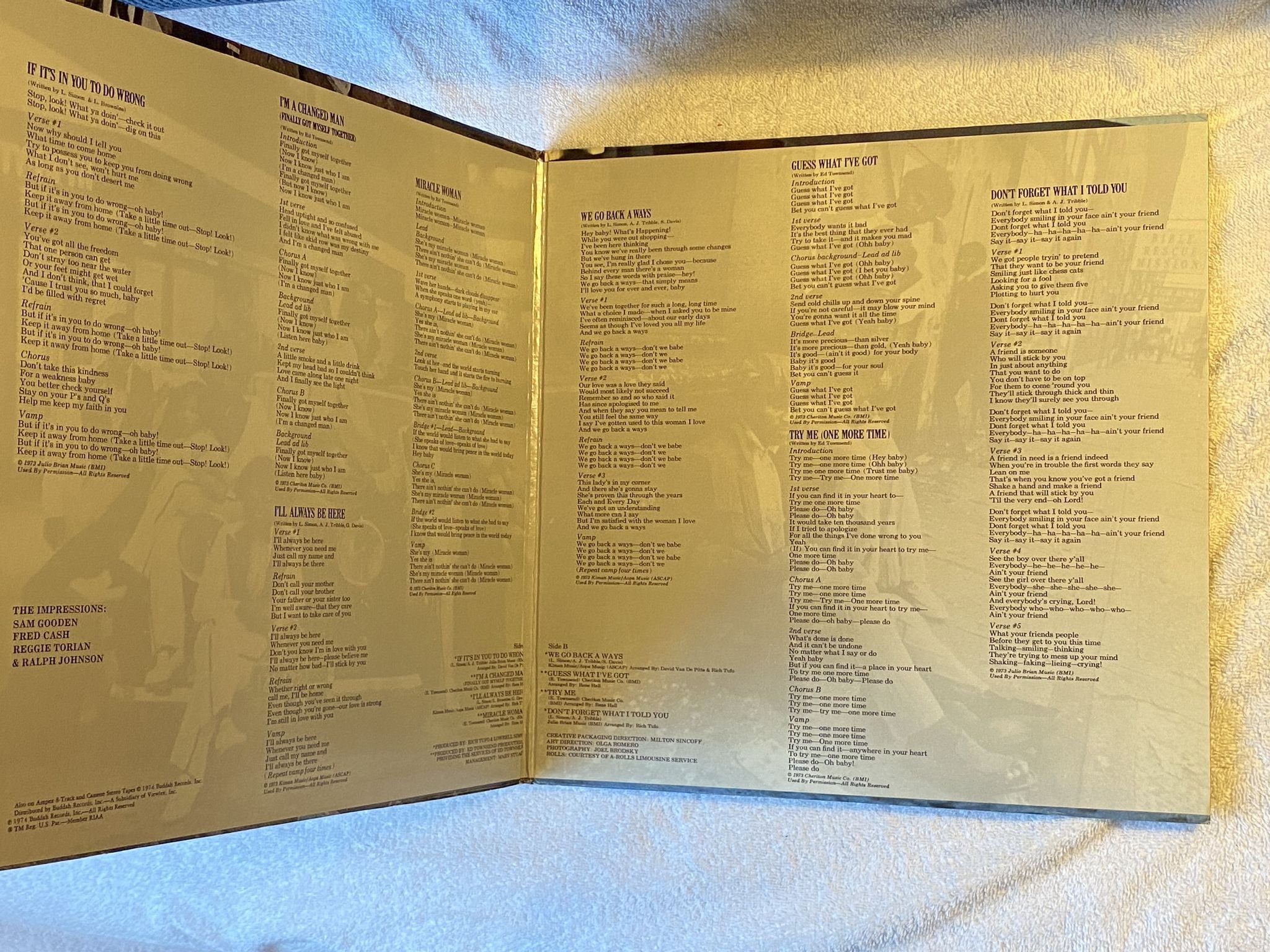 Omslagsbild för skivan THE IMPRESSIONS Finally Got Myself Together LP -73 US CRS 8019 * Soul Classic *