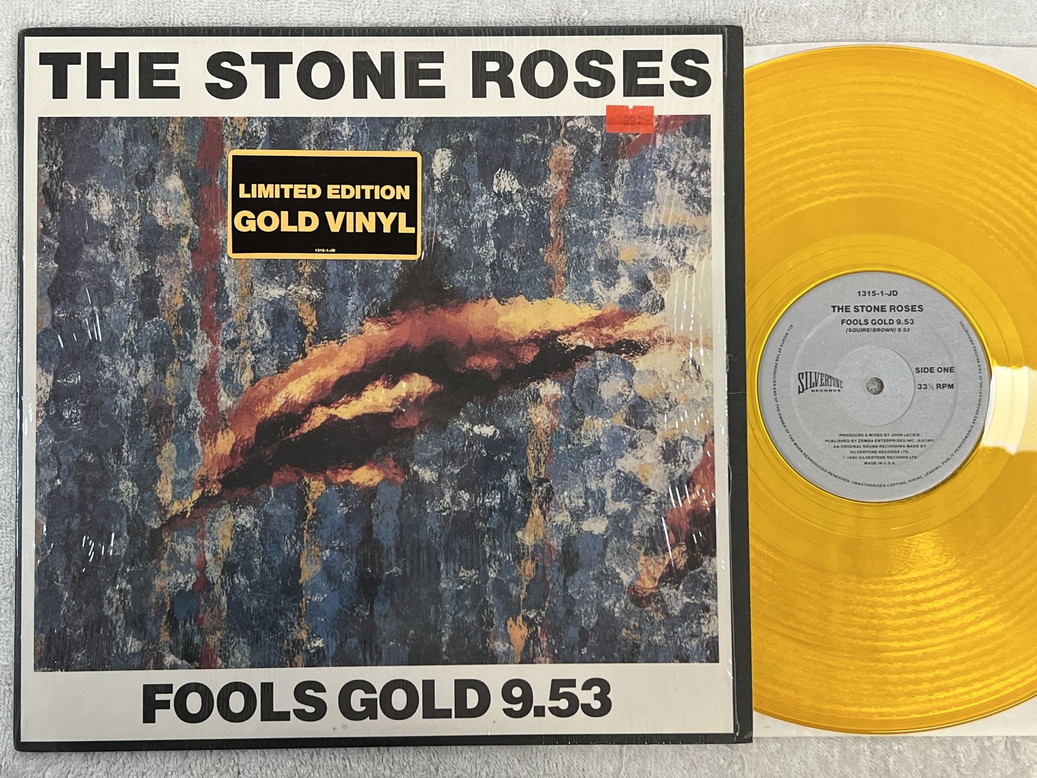 Omslagsbild för skivan THE STONE ROSES Fools Gold 9.53 12"single -90 US SILVERTONE 1315-1-JD * LTD ED *