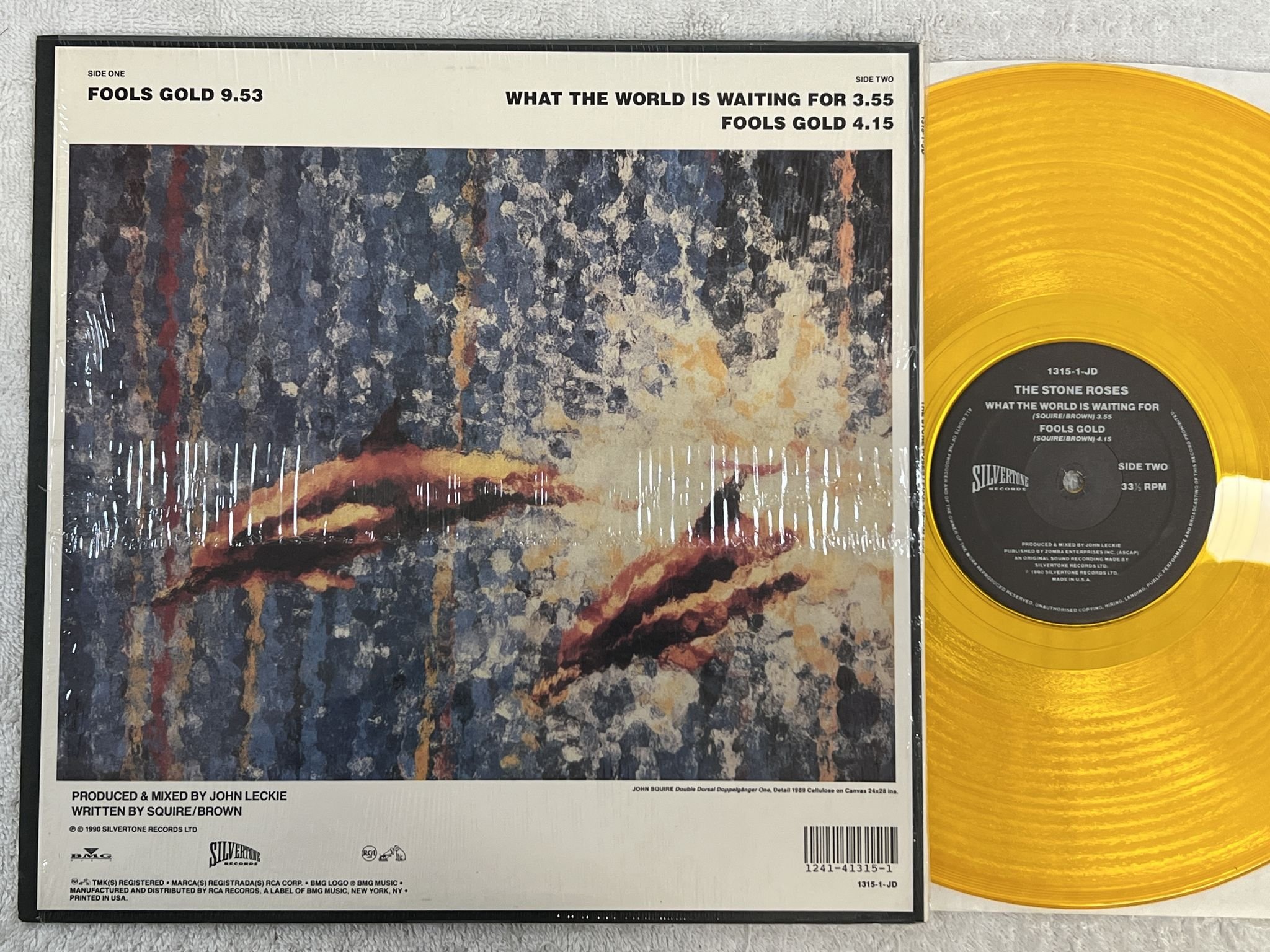 Omslagsbild för skivan THE STONE ROSES Fools Gold 9.53 12"single -90 US SILVERTONE 1315-1-JD * LTD ED *