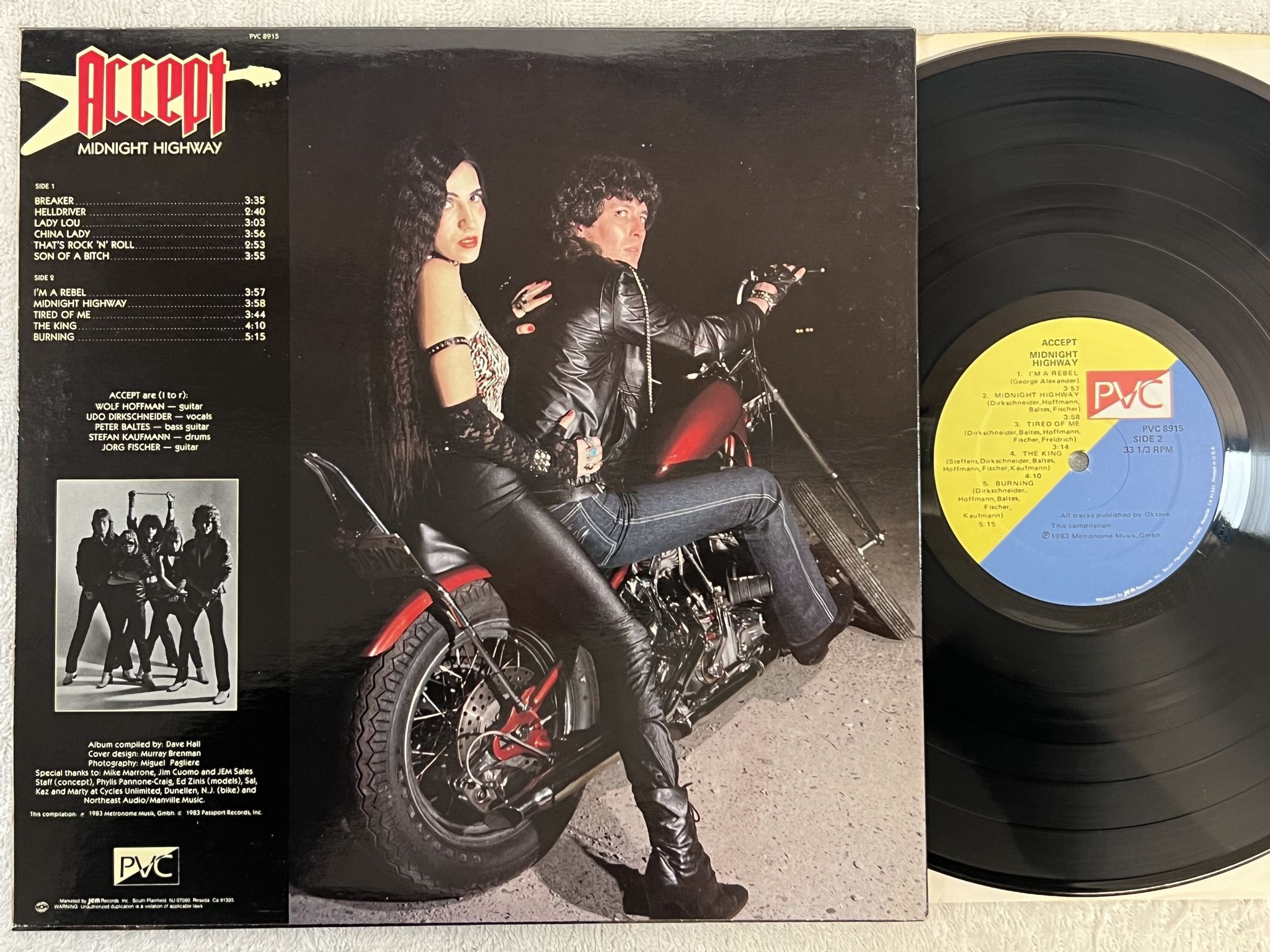 Omslagsbild för skivan ACCEPT midnight highway LP -83 US PVC 8915 *** top copy **