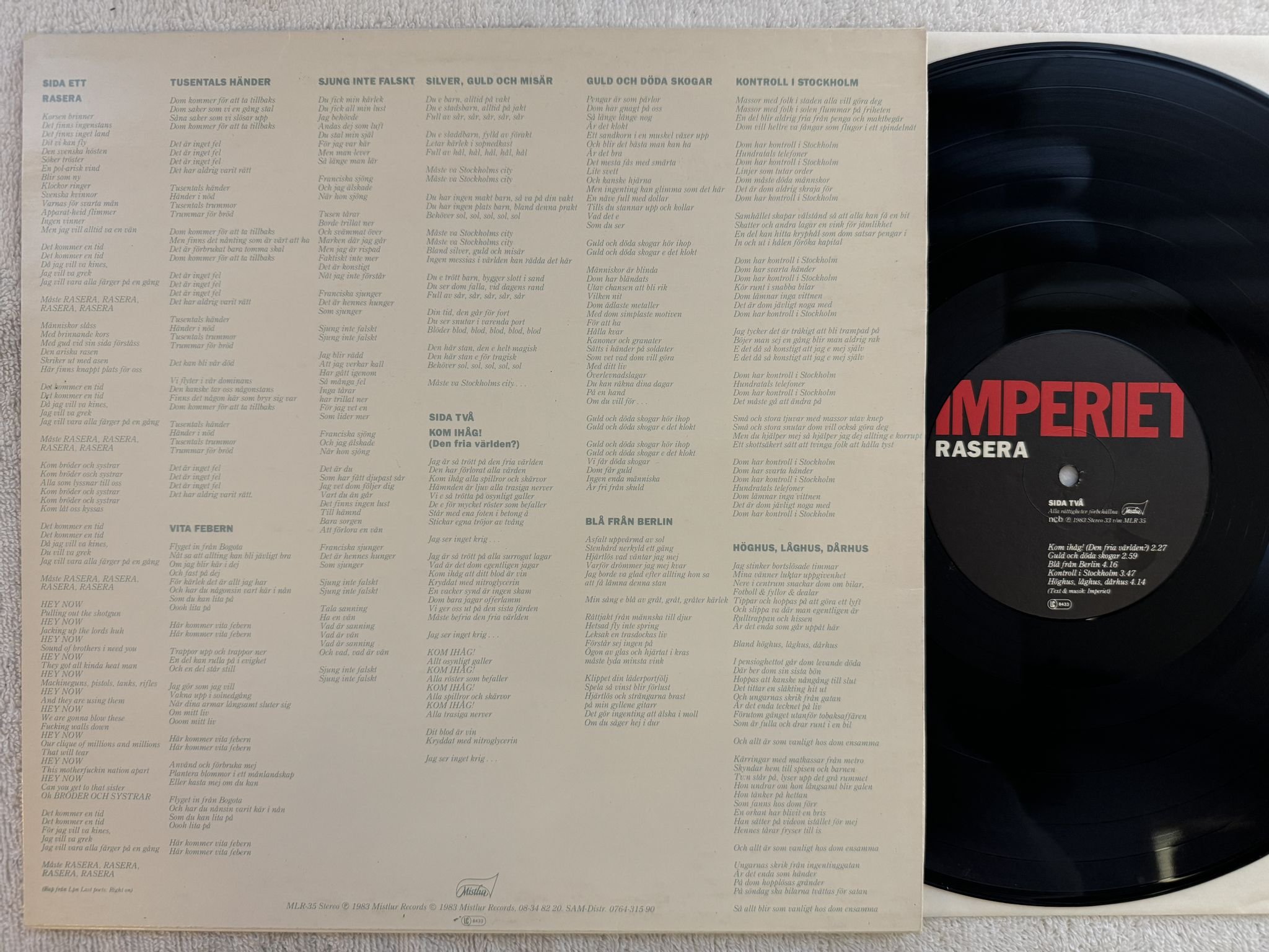 Omslagsbild för skivan IMPERIET rasera LP -83 MISTLUR MLR 35