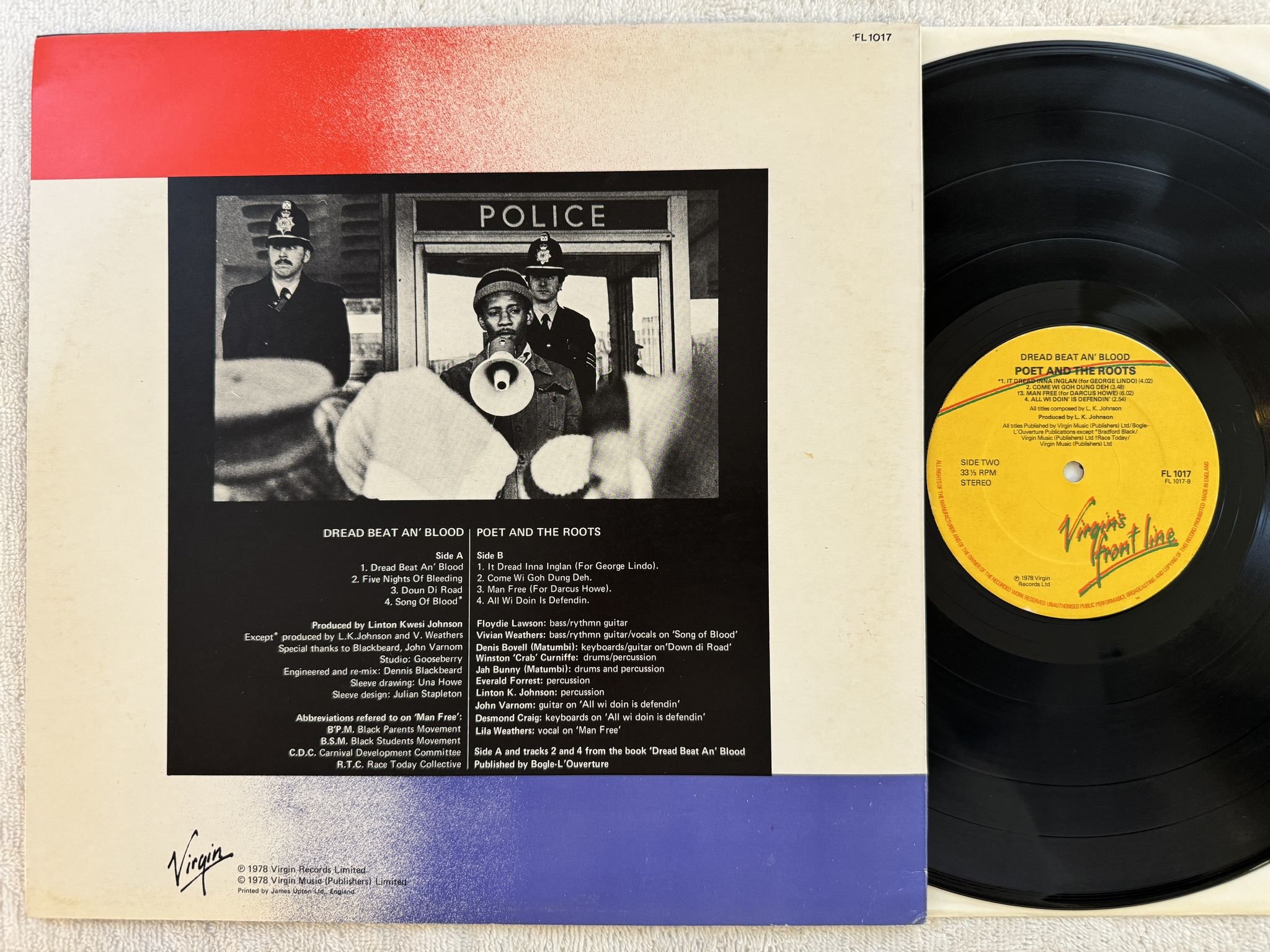 Omslagsbild för skivan POET AND THE ROOTS dread beat an' blood LP -78 UK VIRGIN'S FRONT LINE FL 1017