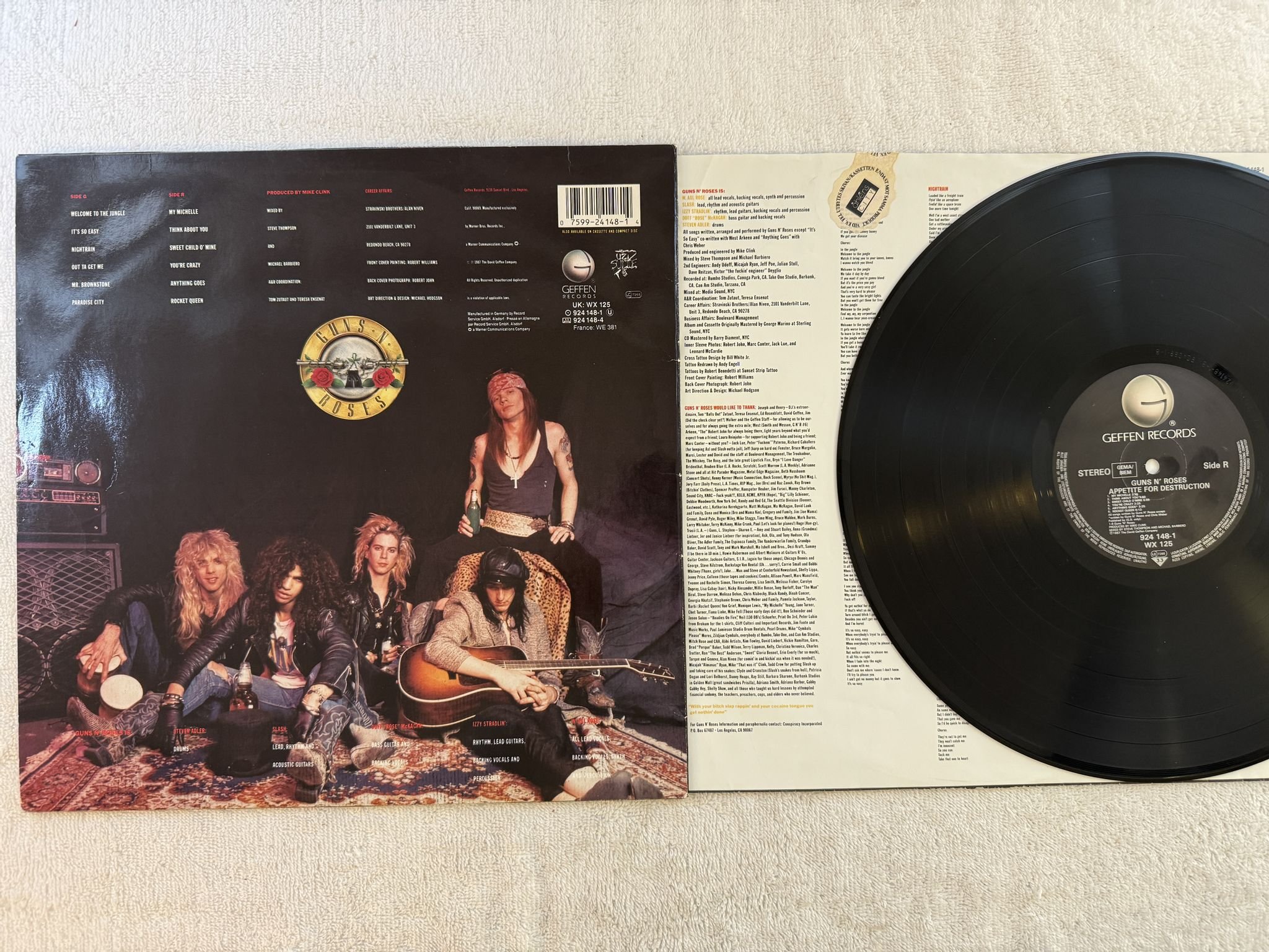 Omslagsbild för skivan GUNS N' ROSES appetite for destruction LP -87 Ger GEFFEN 924 148-1