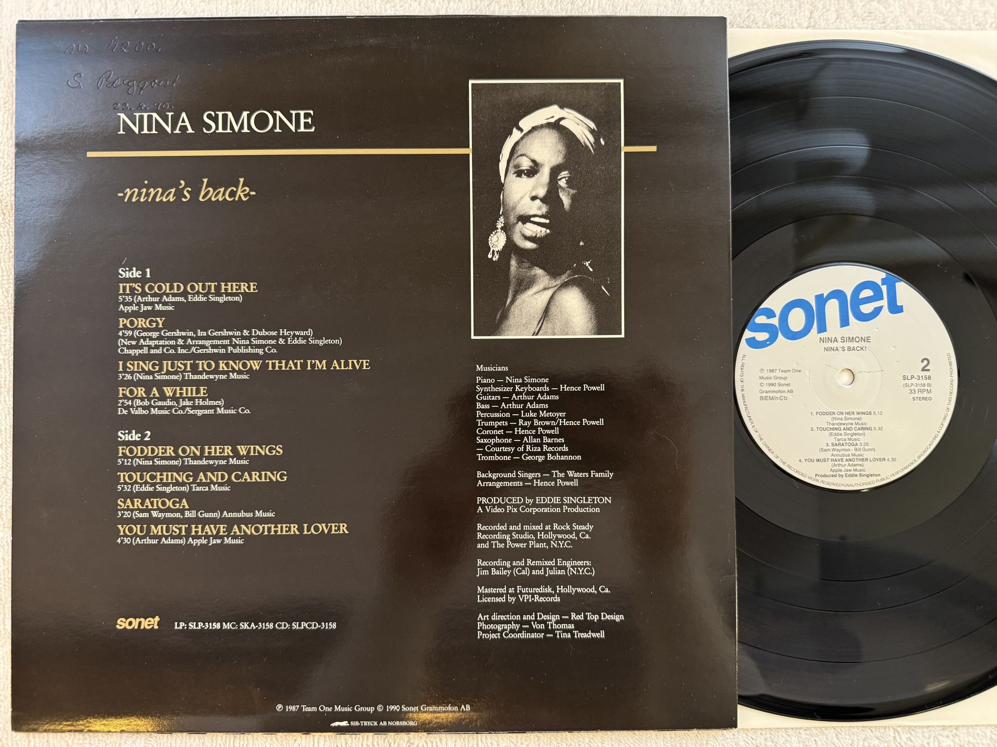 Omslagsbild för skivan NINA SIMONE Nina's back! LP -87/90 ncb SONET SLP 3158
