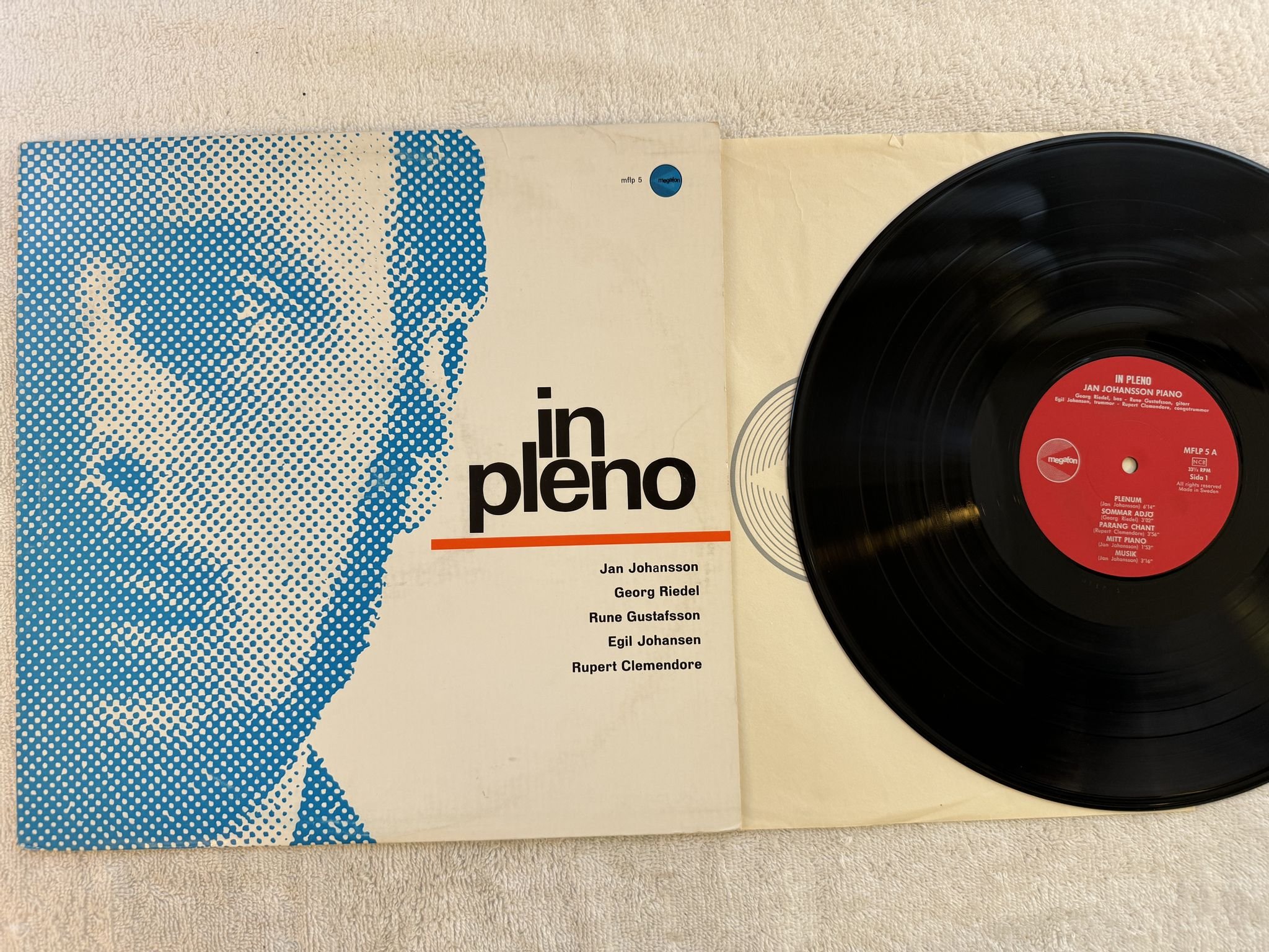 Omslagsbild för skivan JAN JOHANSSON pleno LP -64 Swe MEGAFON MFLP S5