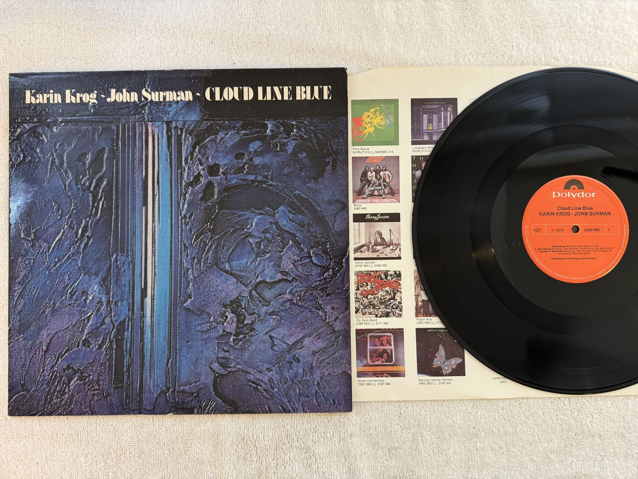 Omslagsbild för skivan KARIN KROG - JOHN SURMAN Cloud Line Blue LP -79 ncb POLYDOR 2382 093