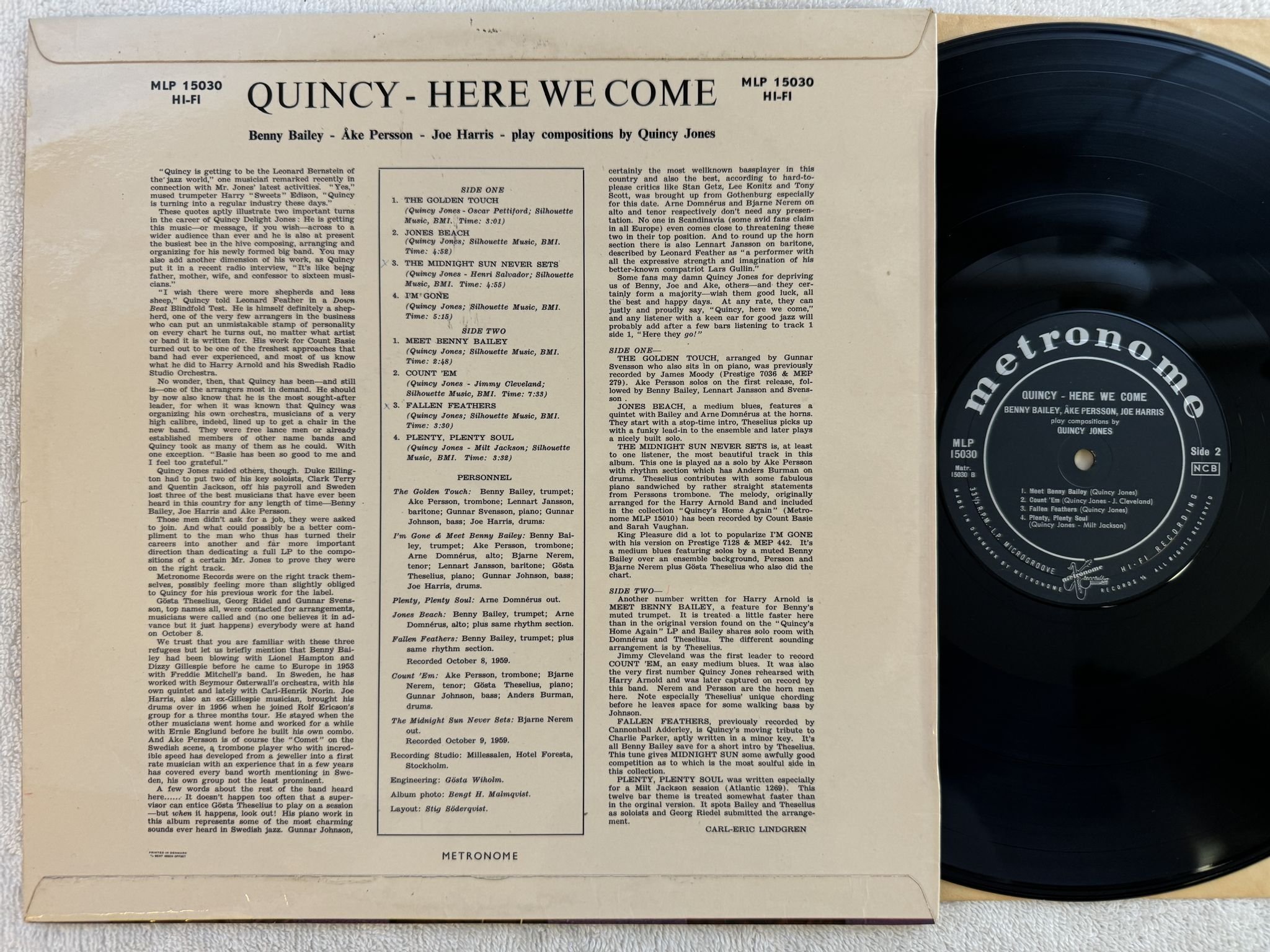 Omslagsbild för skivan QUINCY JONES here we come LP -59 Swe METRONOME MLP 15030