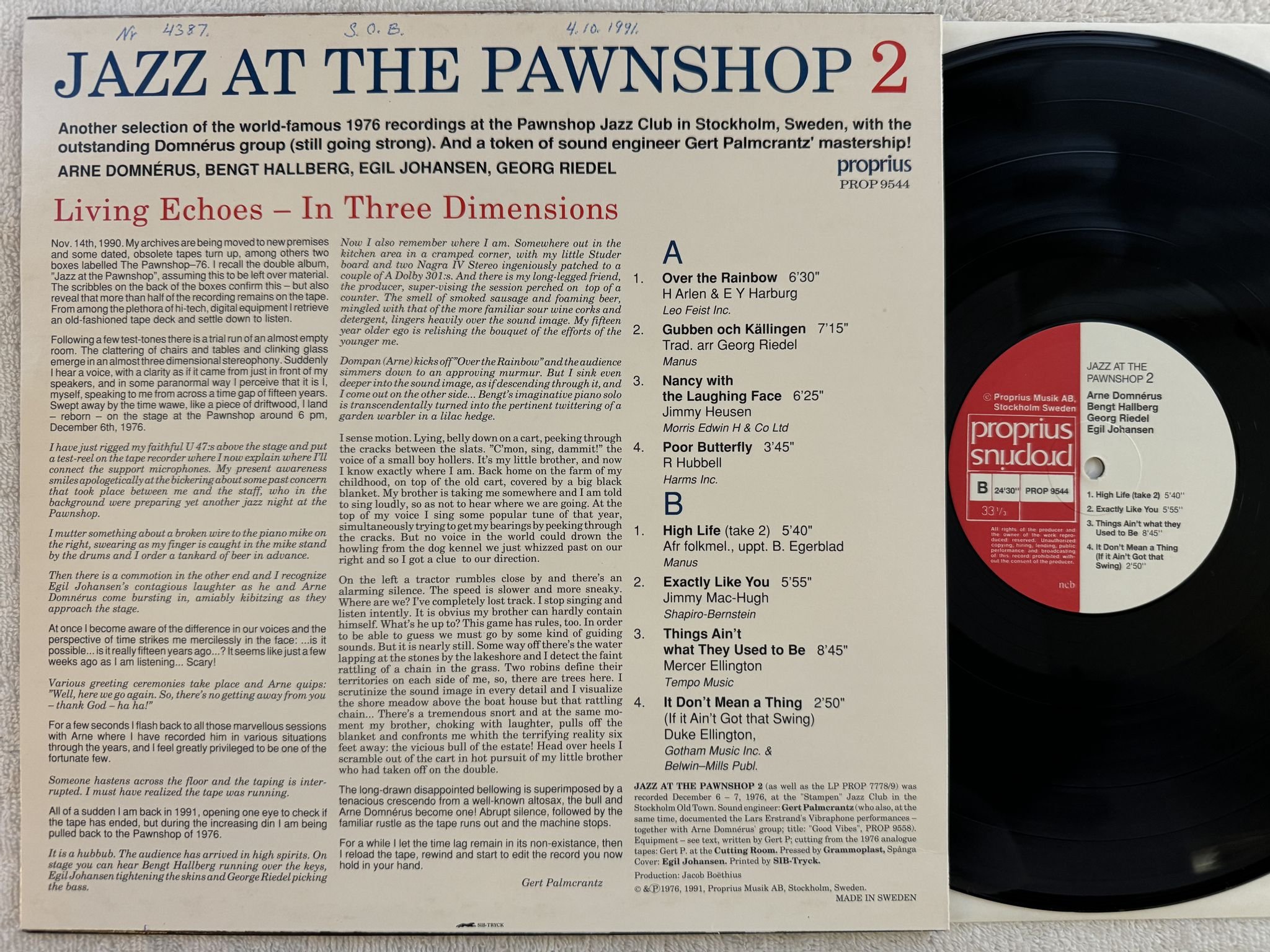 Omslagsbild för skivan V/A jazz at the pawnshop 2 LP -91 PROPRIUS PROP 9544 ** Audiophile **