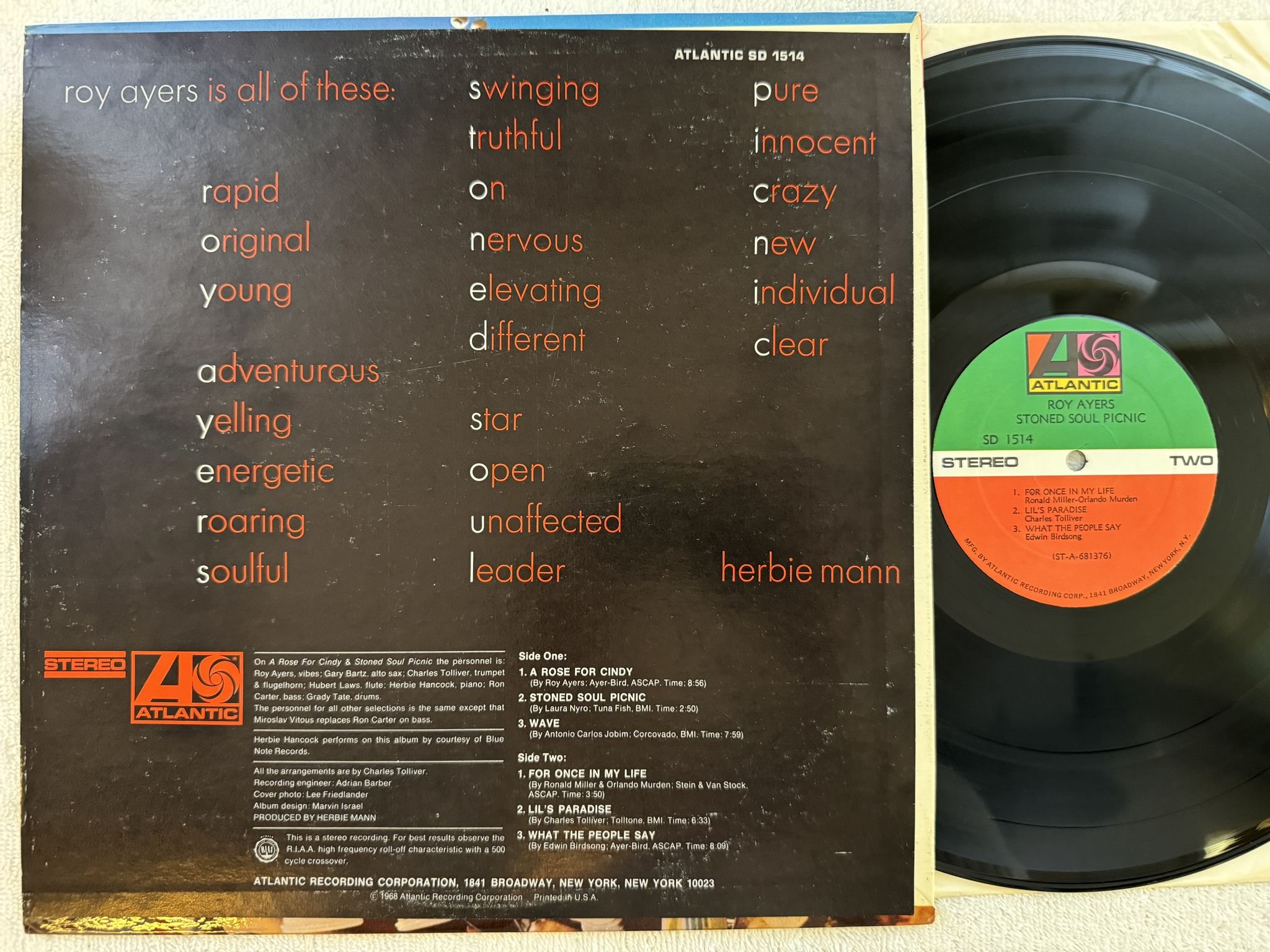 Omslagsbild för skivan ROY AYERS stoned soul picnic LP -68 US ATLANTIC SD 1514 *** SOUL-JAZZ ***