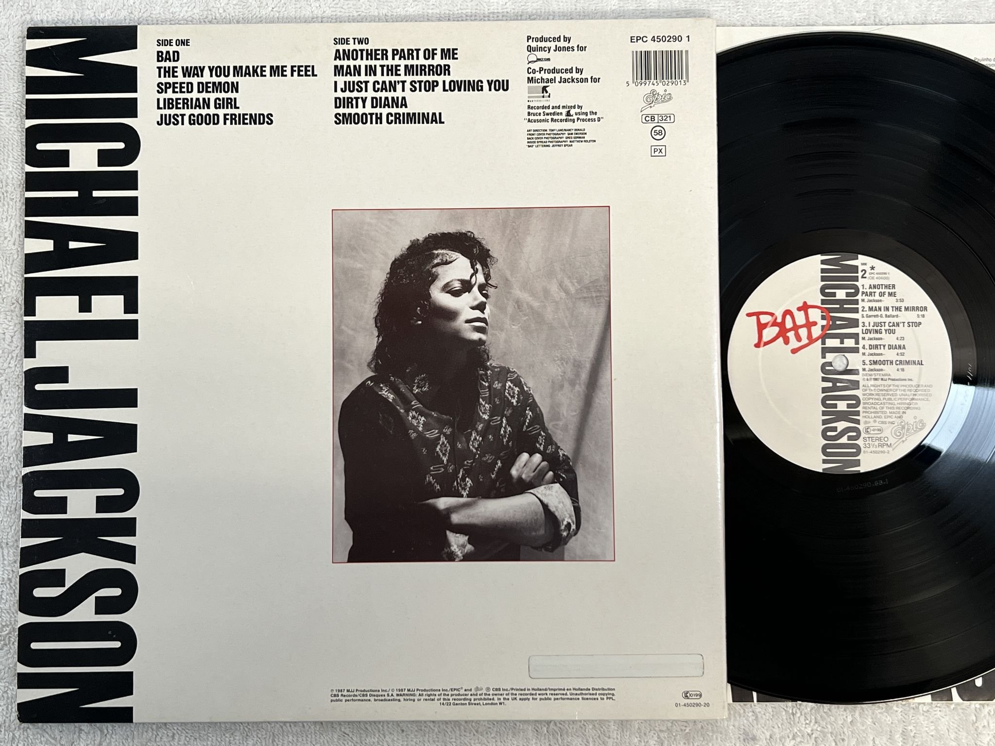 Omslagsbild för skivan MICHAEL JACKSON bad LP -87 EPIC EPC 450290 1