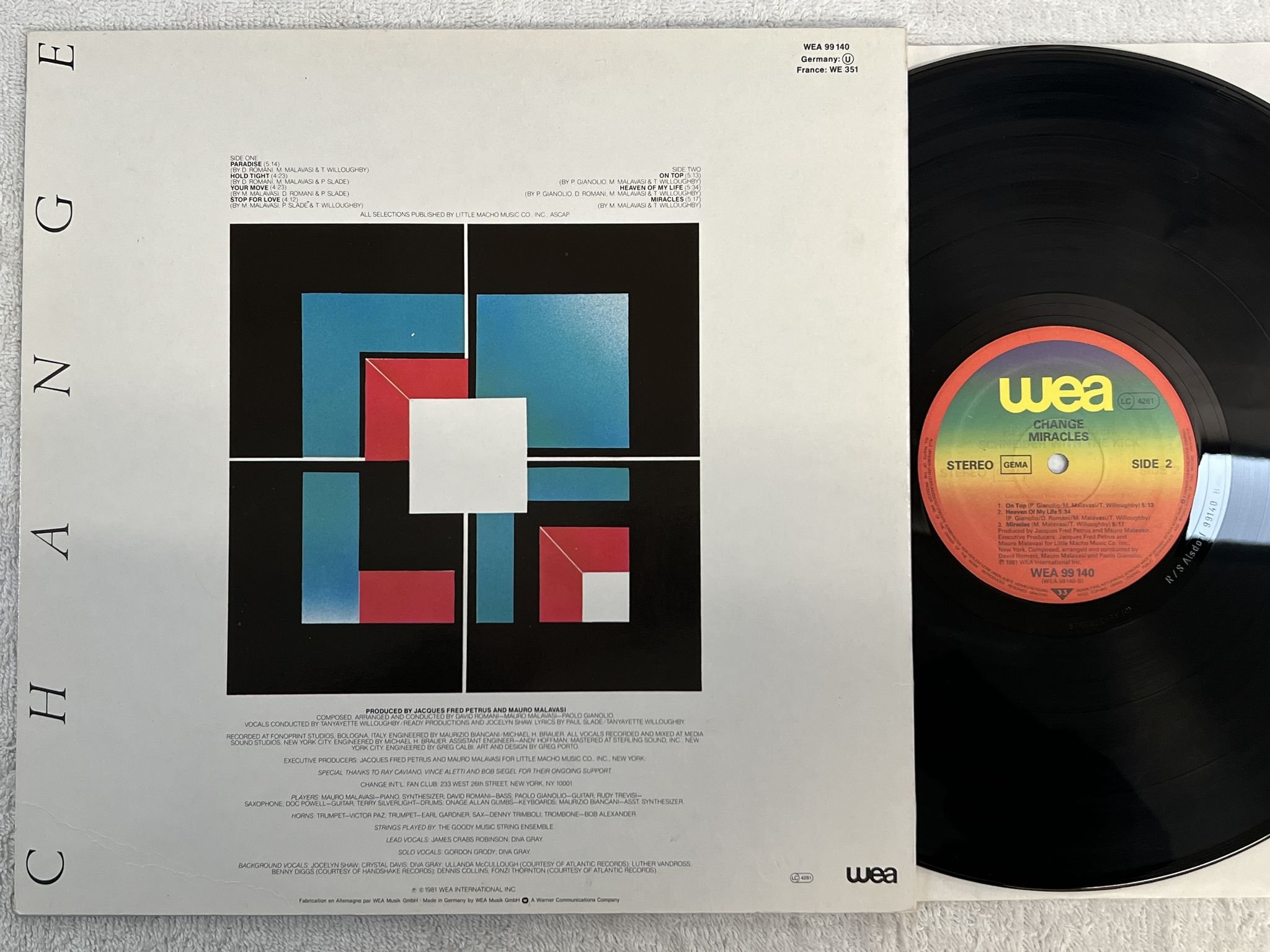 Omslagsbild för skivan CHANGE miracles LP -81 Ger WEA 99140 **** HOLD TIGHT ****
