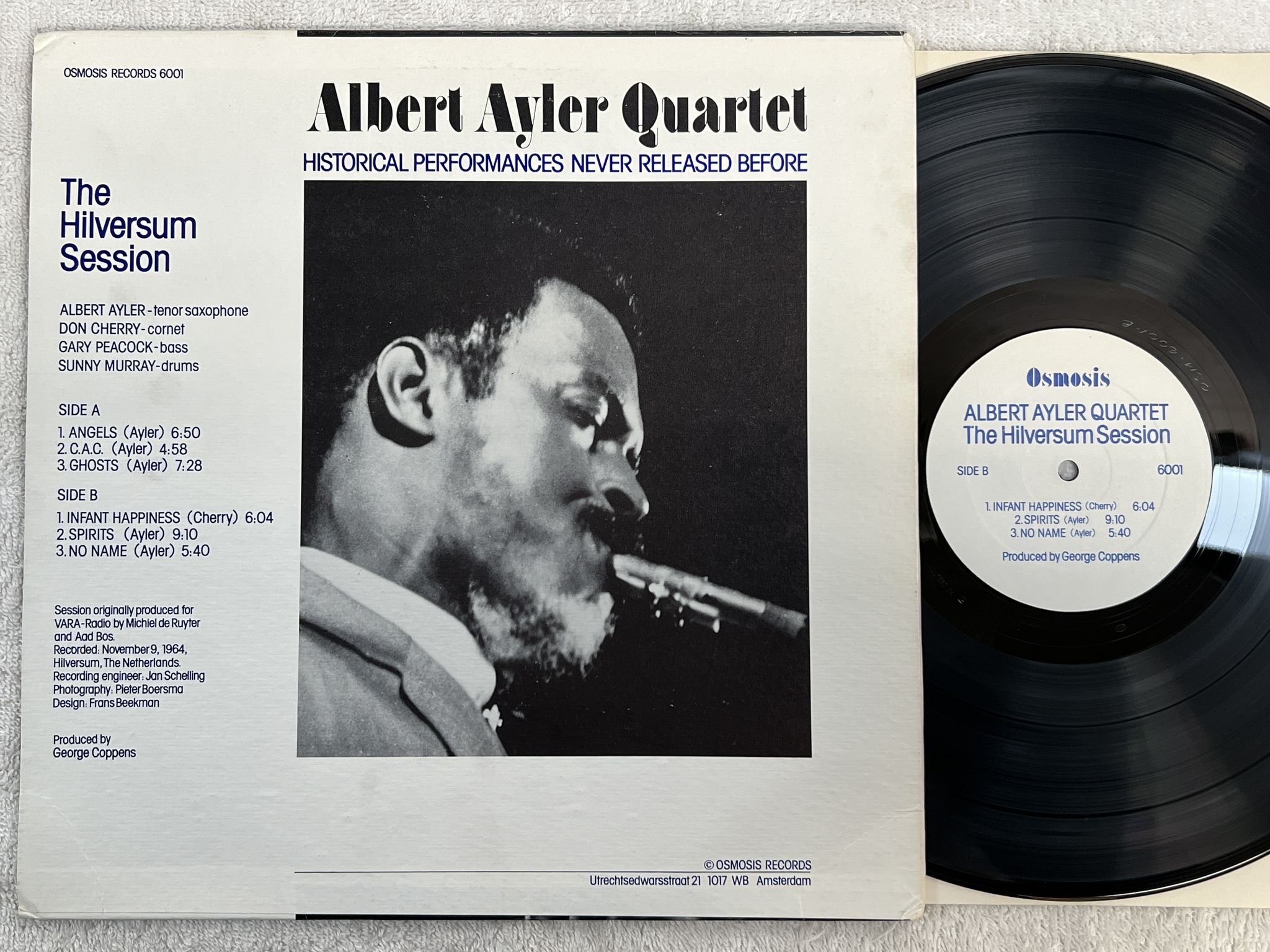 Omslagsbild för skivan ALBERT AYLER QUARTET the Hilversum Session LP -80 OSMOSIS 6001 *** Free-Jazz ***