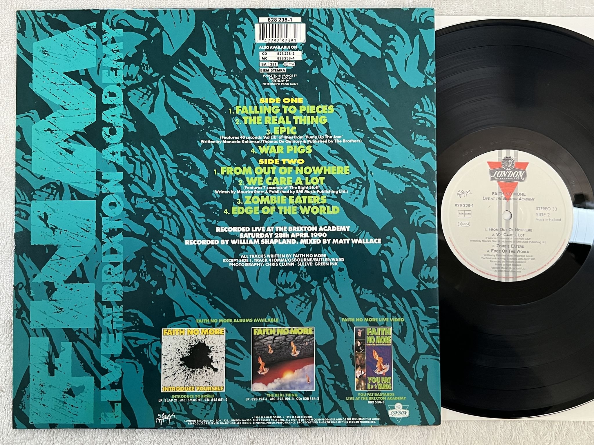 Omslagsbild för skivan FAITH NO MORE live at the Brixton Academy LP Hol LONDON 828 238-1