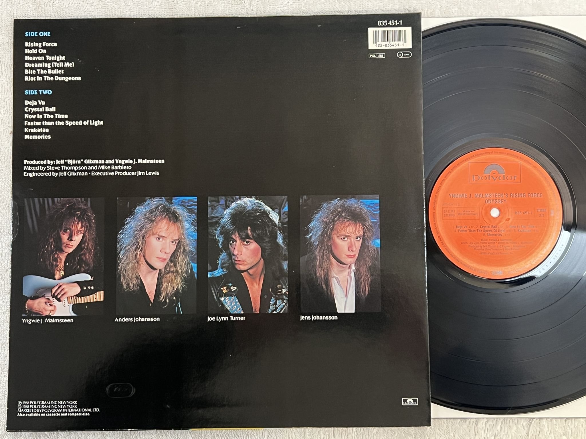 Omslagsbild för skivan YNGWIE J MALMSTEEN'S RISING FORCE odyssey LP -88 Ger POLYDOR 835 451-1