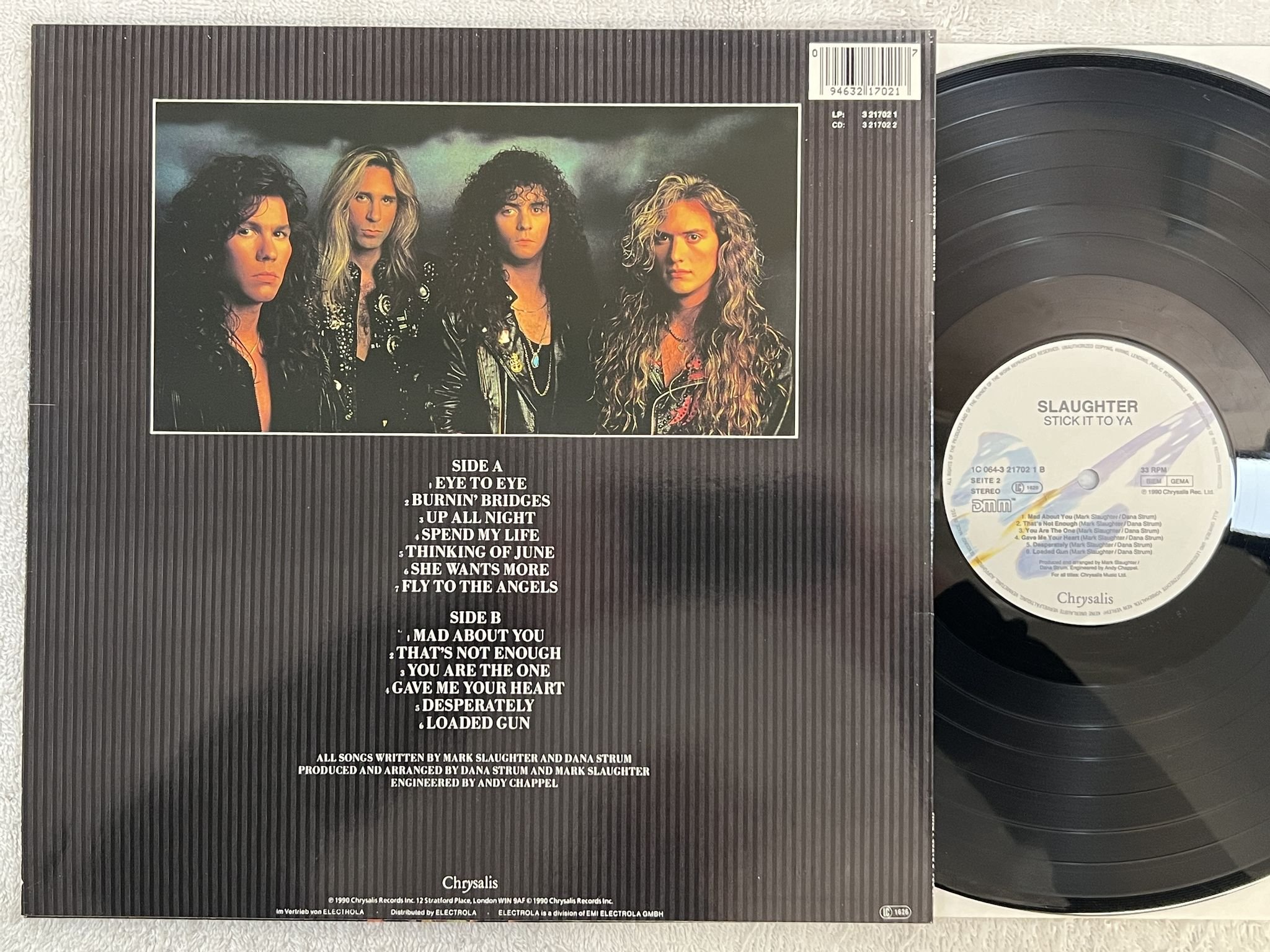 Omslagsbild för skivan SLAUGHTER stick it to ya LP -90 Ger CHRYSALIS 1C 064 3217021