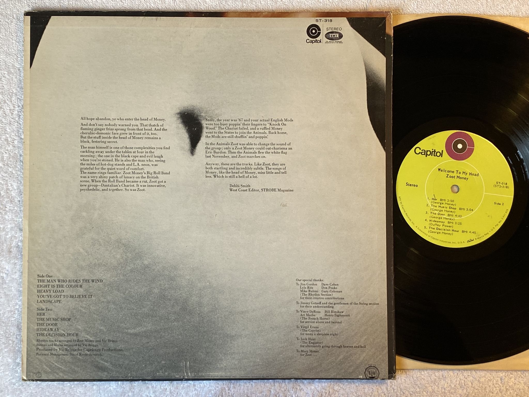 Omslagsbild för skivan ZOOT MONEY welcome to my head LP -69 US CAPITOL ST-318