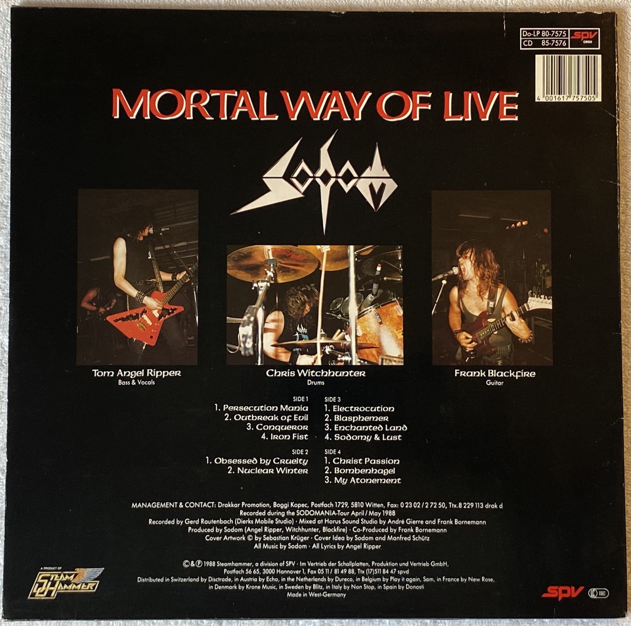 Omslagsbild för skivan SODOM mortal way of live 2xLP -88 Ger STEAMHAMMER SPV 80-7575
