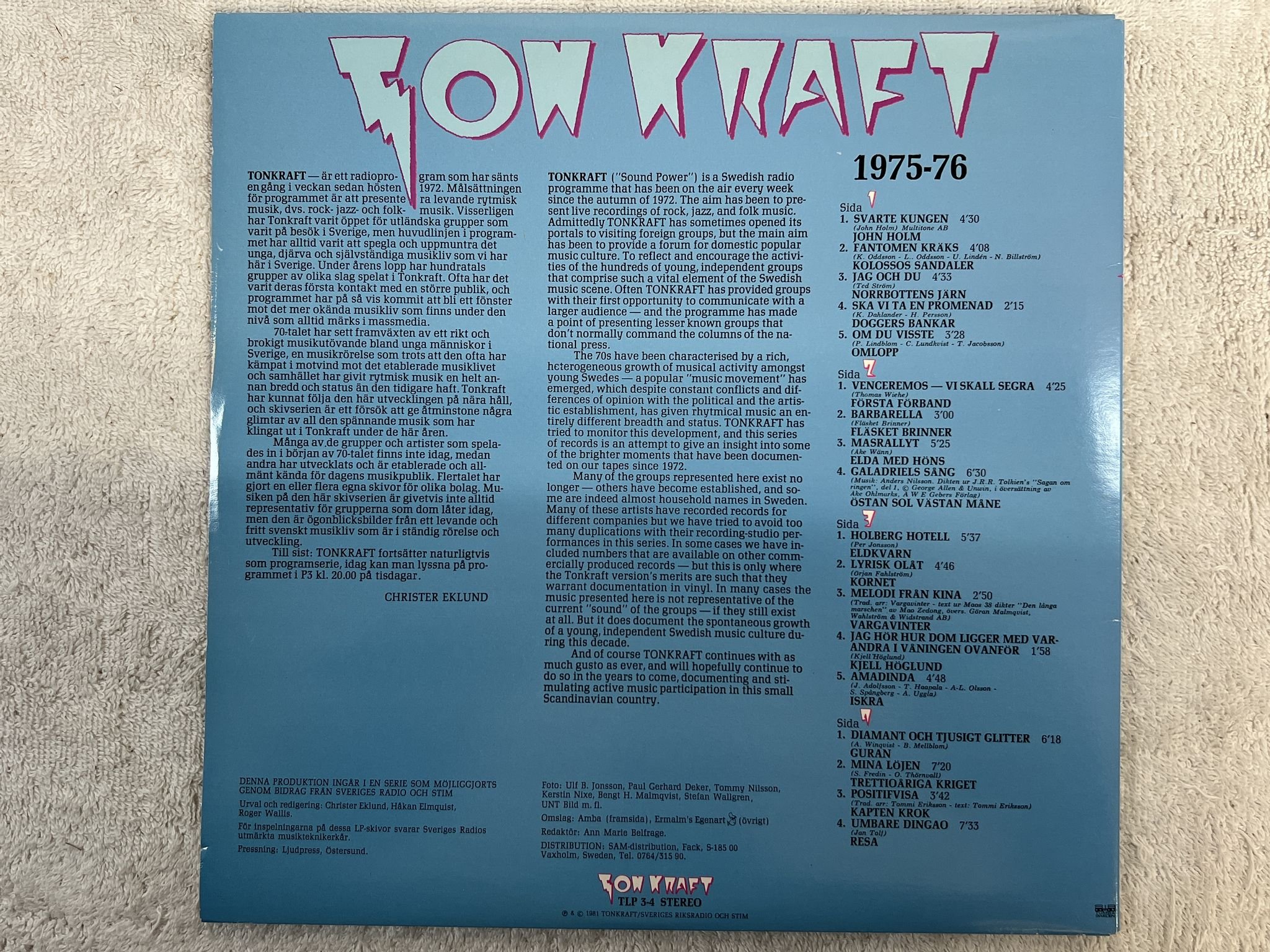 Omslagsbild för skivan V/A tonkraft 2xLP -81 TLP-3-4 ELDA MED HÖNS, Fläsket Brinner, Kjell Höglund mfl