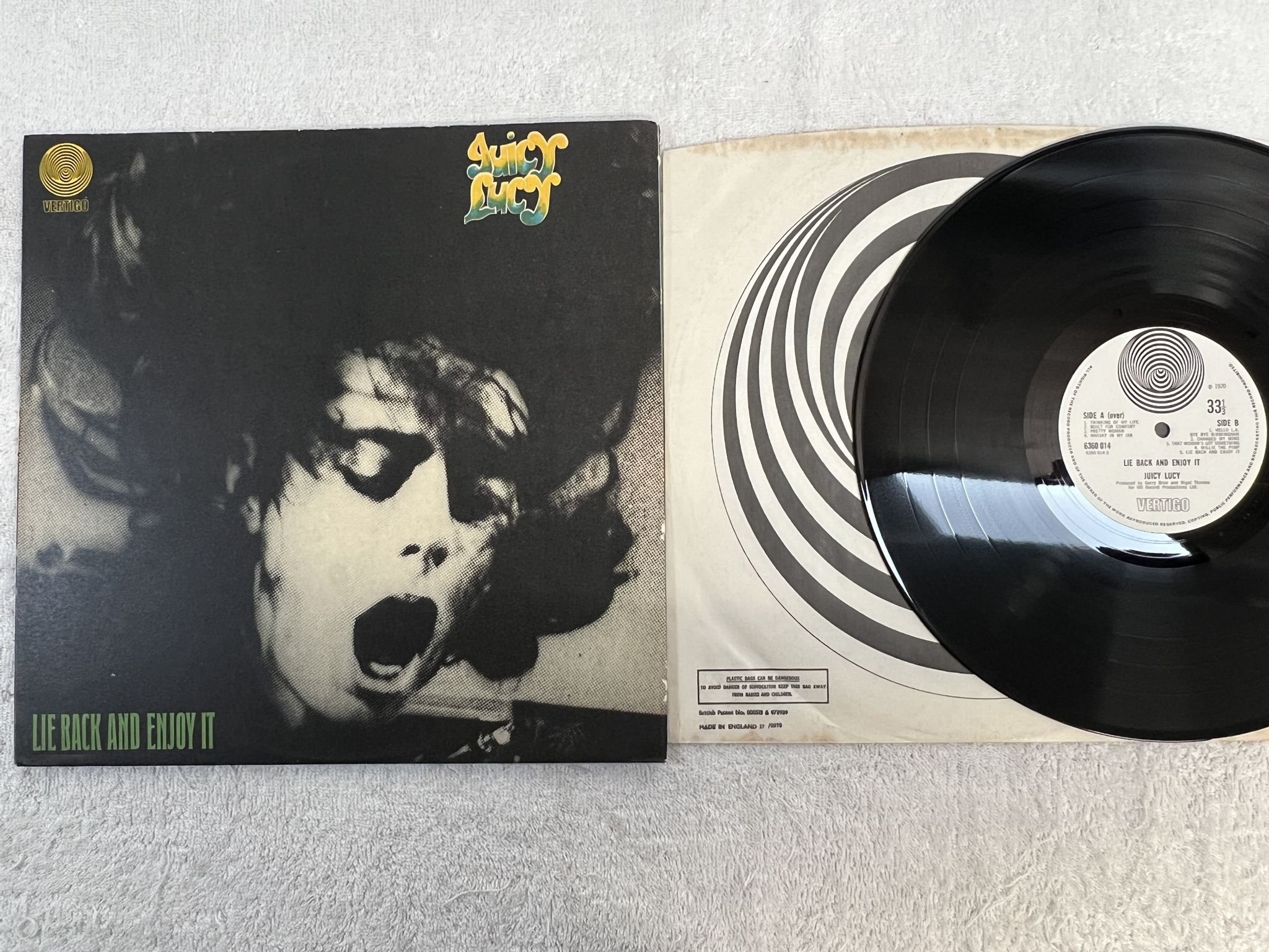Omslagsbild för skivan JUICY LUCY lie back and enjoy it LP -70 UK VERTIGO swirl 6360014