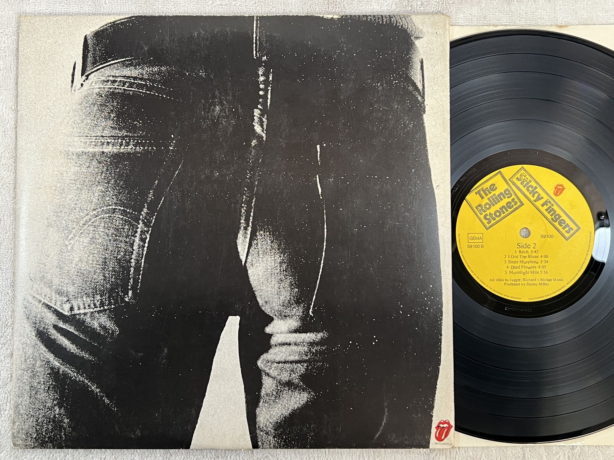Omslagsbild för skivan ROLLING STONES sticky fingers LP Ger 59100 *** ANDY WARHOL ART WORK ***