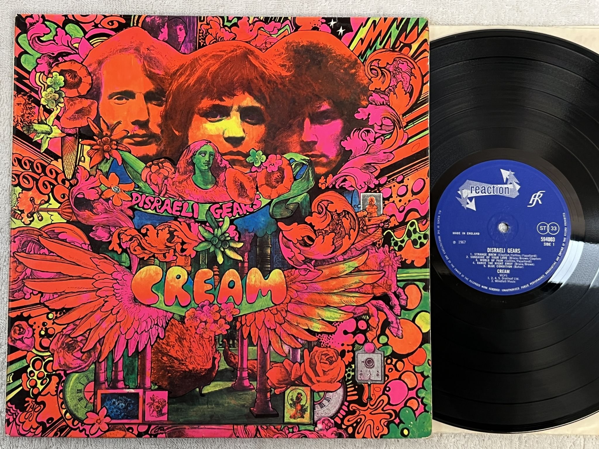 Omslagsbild för skivan CREAM disraeli gears LP -67 UK REACTION 594003 **** CLASSIC ****