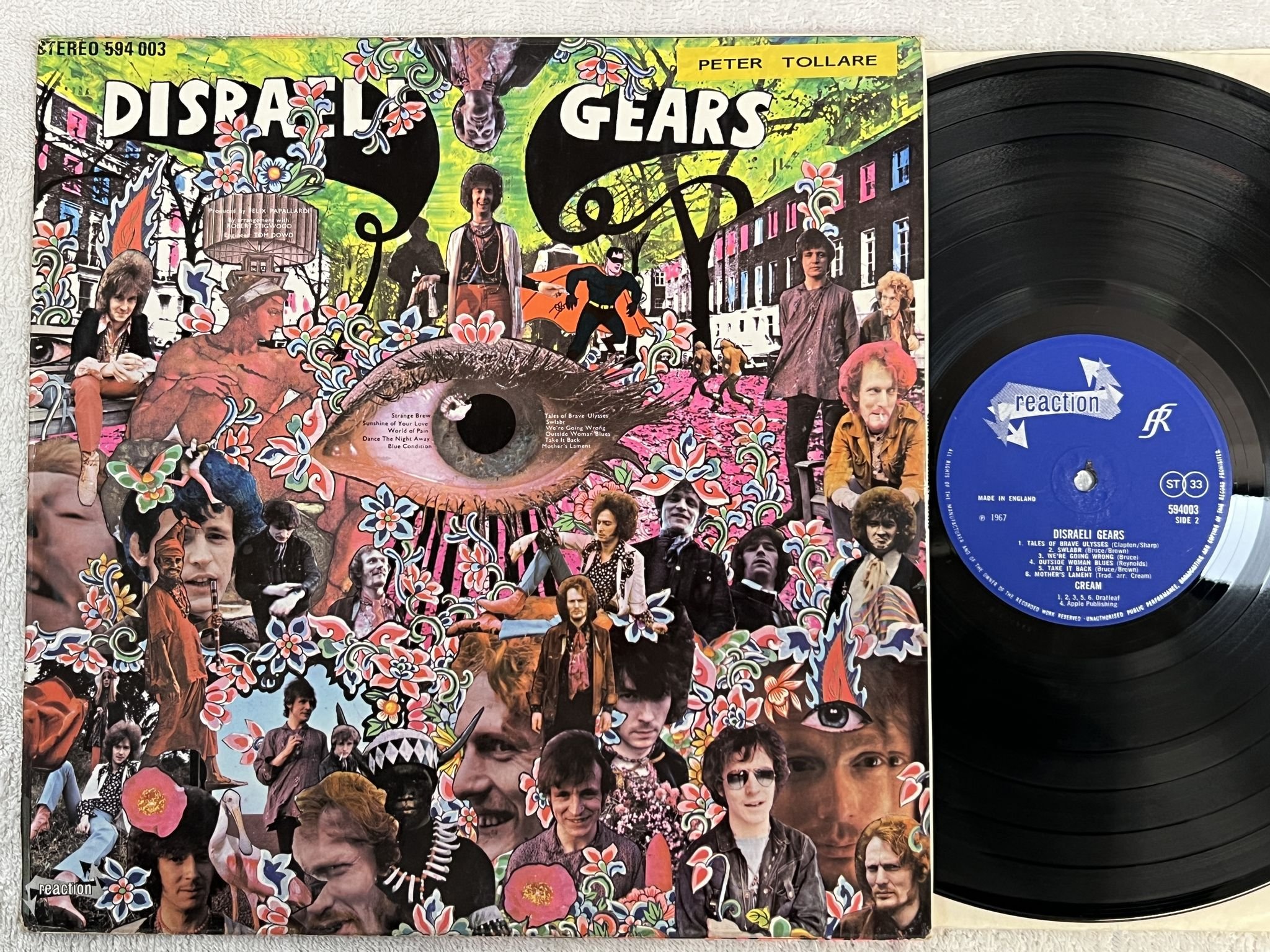 Omslagsbild för skivan CREAM disraeli gears LP -67 UK REACTION 594003 **** CLASSIC ****
