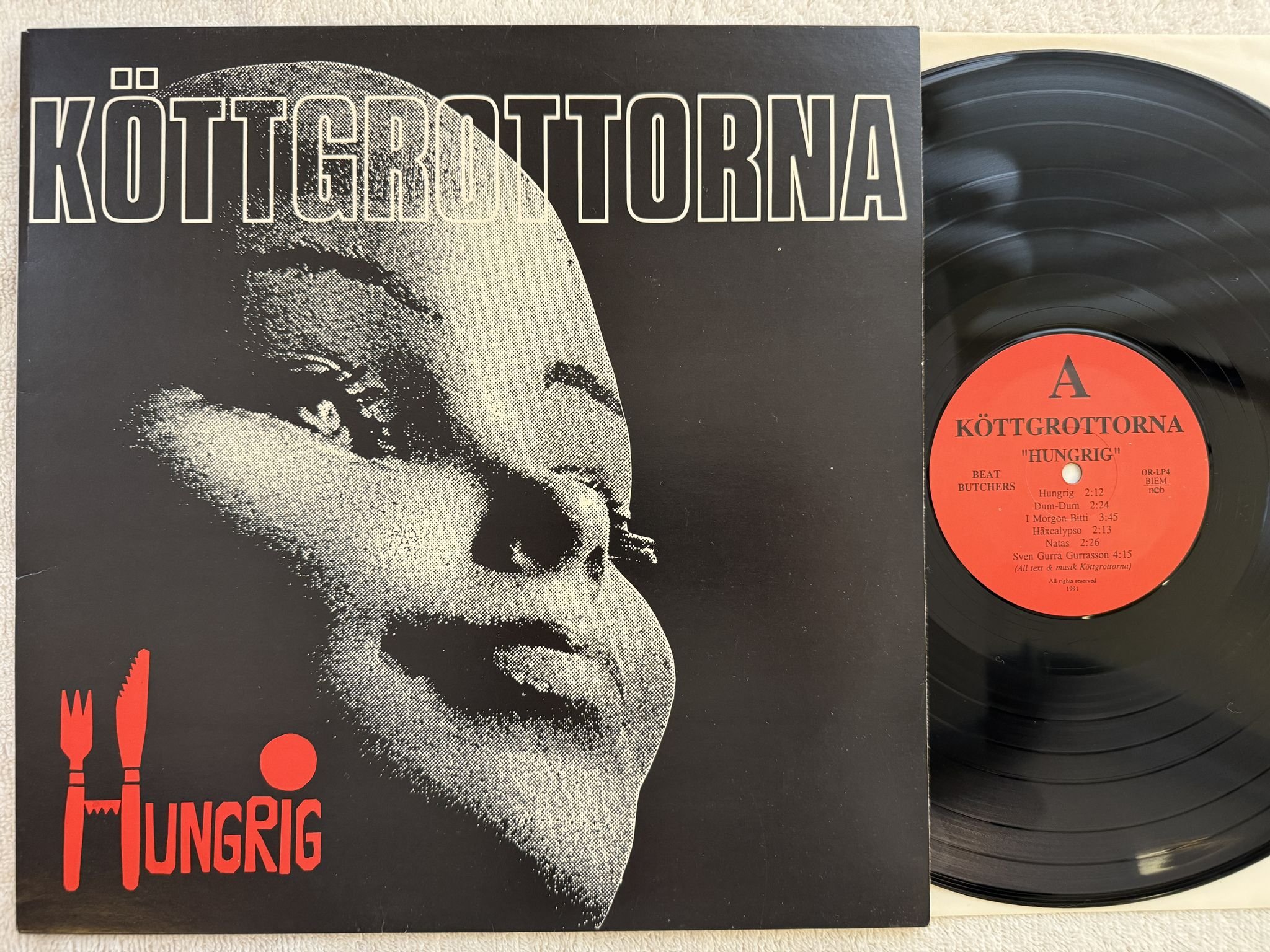 Omslagsbild för skivan KÖTTGROTTORNA hungrig LP -91 BEAT BUTCHERS OR-LP4 *** PUNK ***