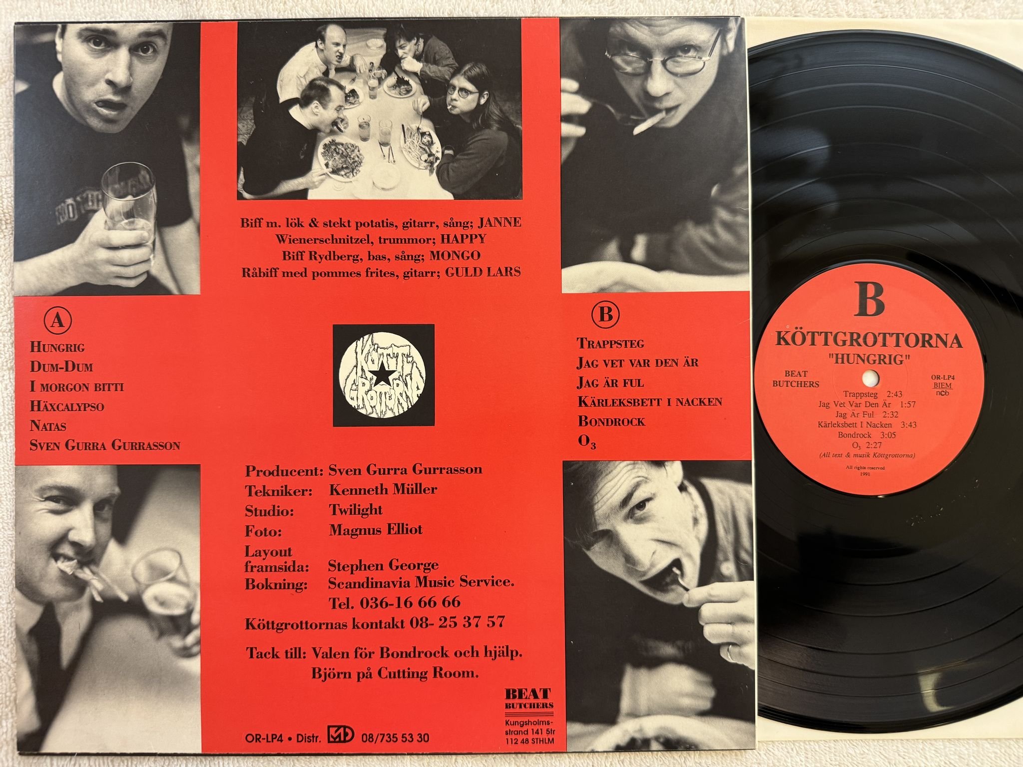Omslagsbild för skivan KÖTTGROTTORNA hungrig LP -91 BEAT BUTCHERS OR-LP4 *** PUNK ***