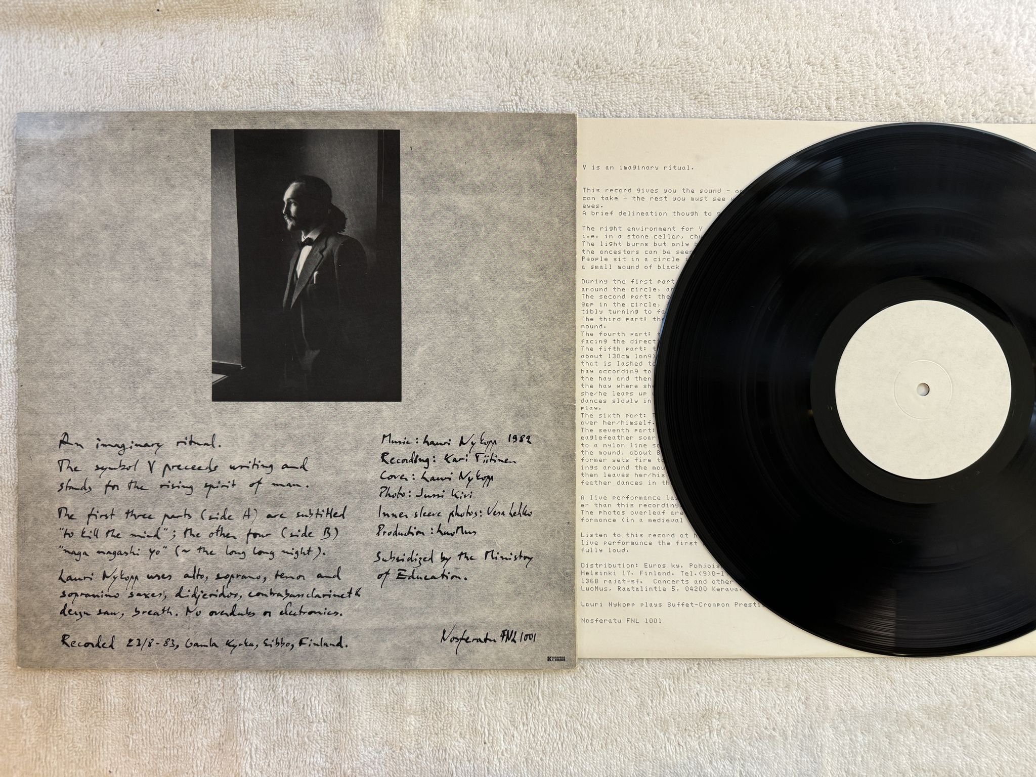 Omslagsbild för skivan LAURI NYKOPP Y - An Imaginary Ritual LP -83 Finland NOSFERATU FNL 1001 FREE JAZZ