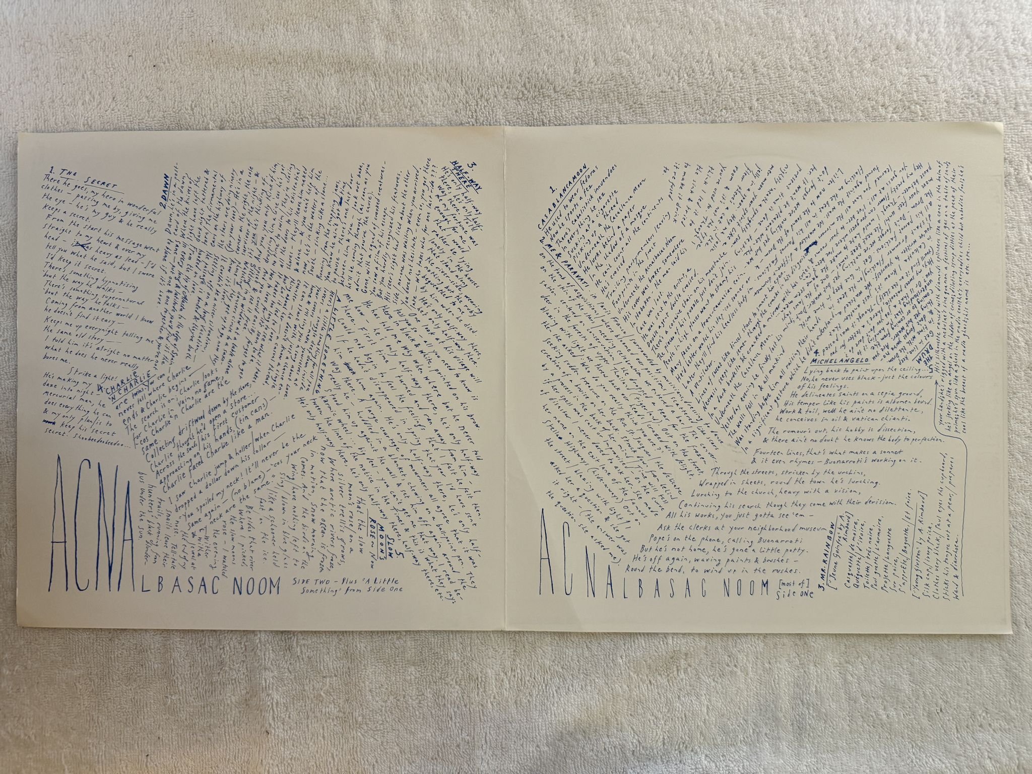 Omslagsbild för skivan SLAPP HAPPY Acnalbasac Noom LP -82 UK recommended R.R. five