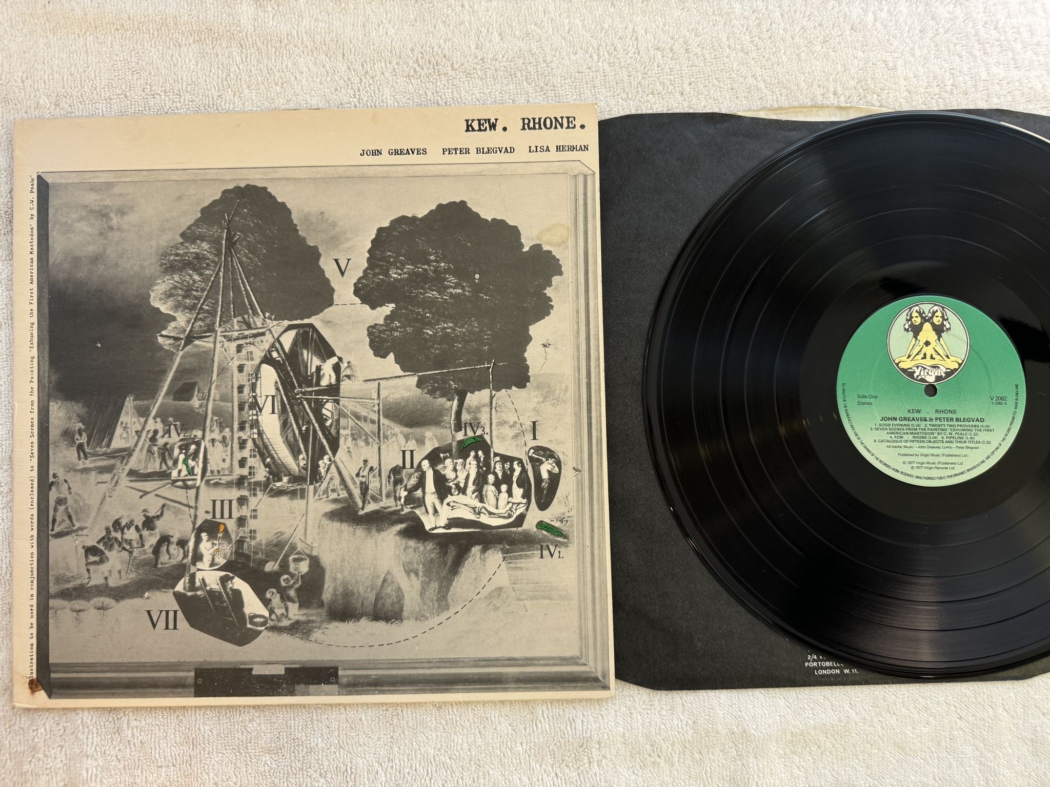 Omslagsbild för skivan JOHN GREAVES & PETER BLEGVAD kew rhone LP -77 UK VIRGIN V2082