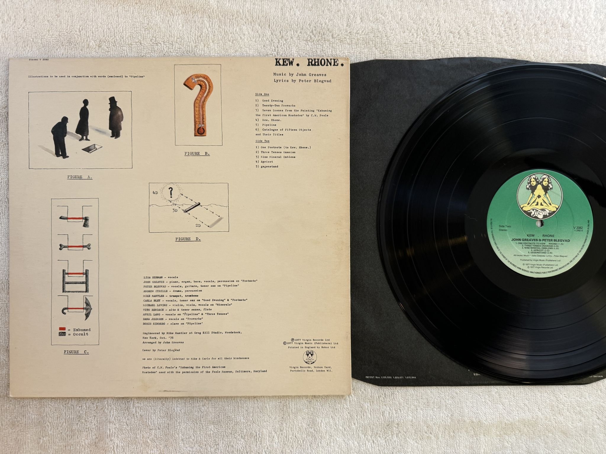 Omslagsbild för skivan JOHN GREAVES & PETER BLEGVAD kew rhone LP -77 UK VIRGIN V2082