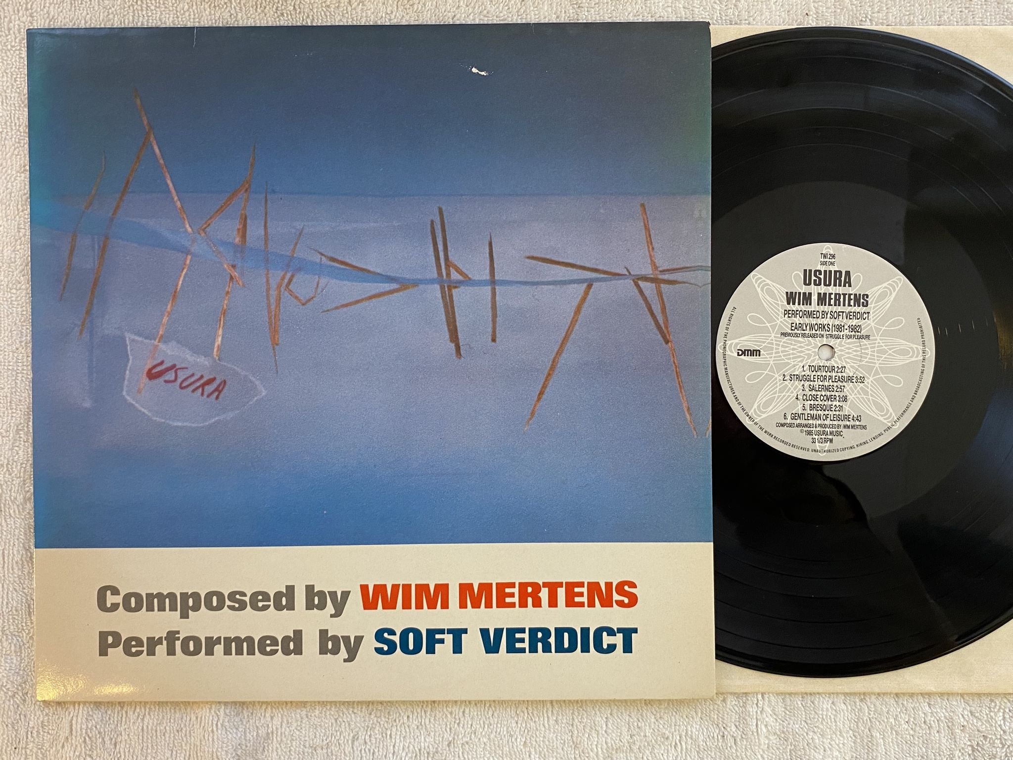Omslagsbild för skivan Wim Mertens / Soft Verdict – Usura LP -85 BELGIUM TWI 296 *MINIMAL / CLASSICAL*
