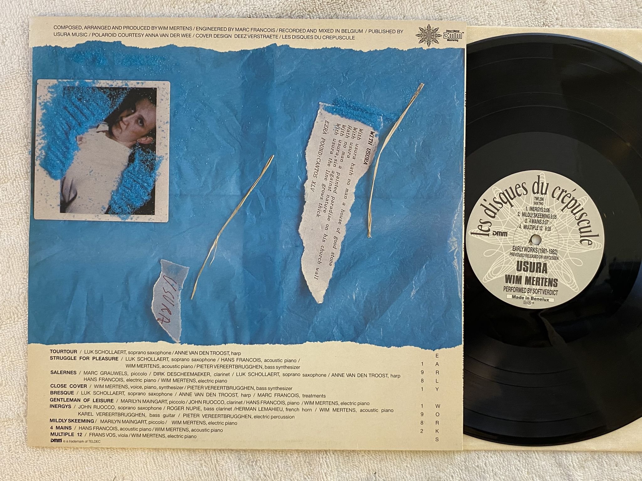 Omslagsbild för skivan Wim Mertens / Soft Verdict – Usura LP -85 BELGIUM TWI 296 *MINIMAL / CLASSICAL*