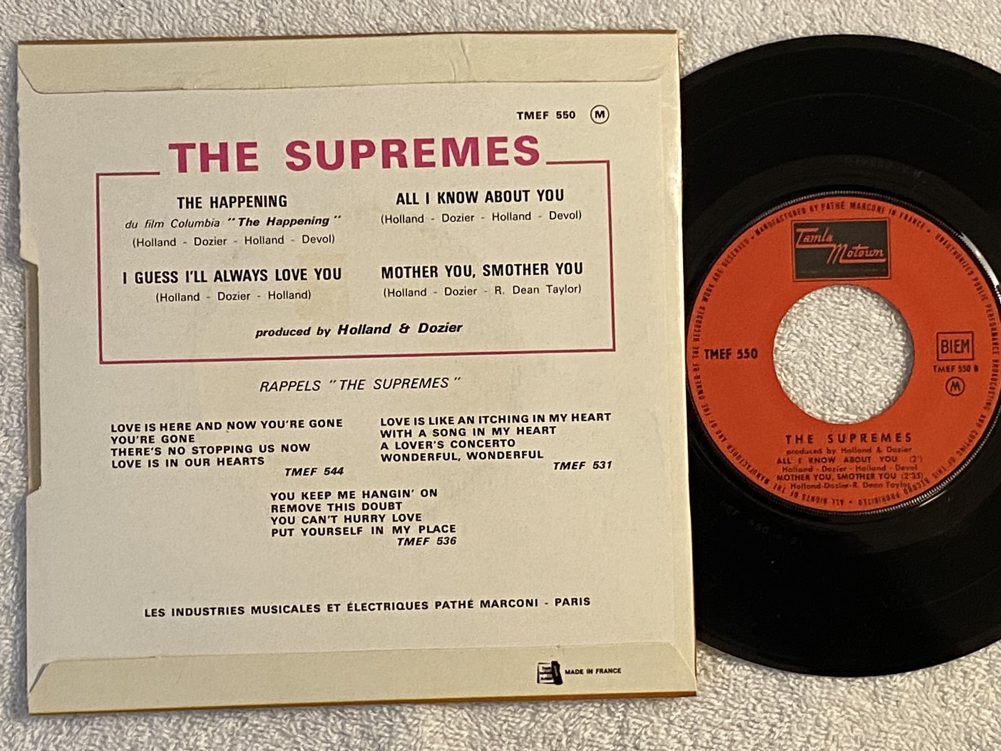 Omslagsbild för skivan THE SUPREMES the happening 7"ep -67 Fra TAMLA MOTOWN TMEF 550