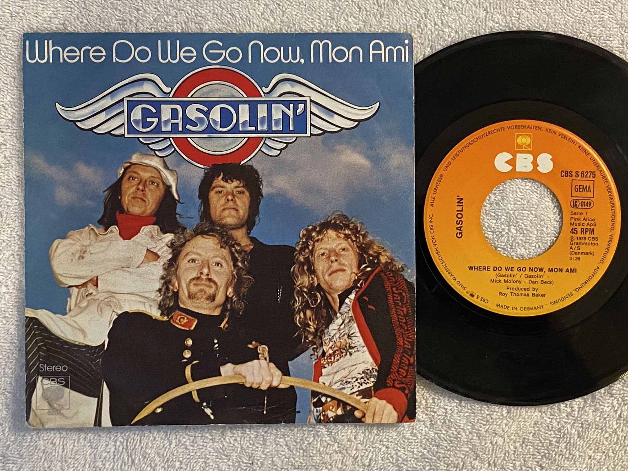 Omslagsbild för skivan GASOLIN' where do we go now, mon ami 7" -78 Ger CBS S 6275 *** RARE ***