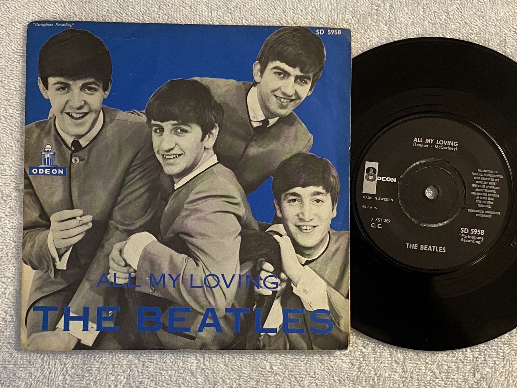 Omslagsbild för skivan THE BEATLES All My Loving 7" -64 Swe ODEON SD 5958