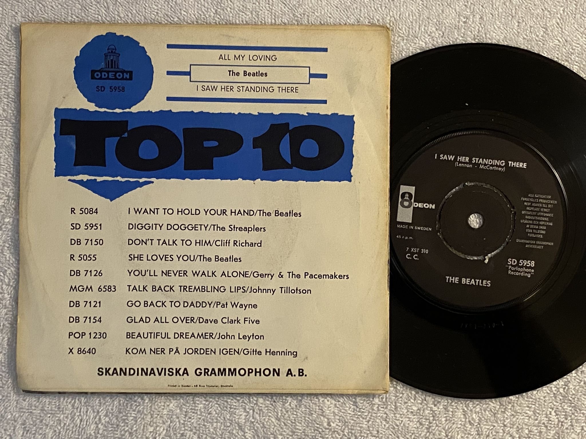 Omslagsbild för skivan THE BEATLES All My Loving 7" -64 Swe ODEON SD 5958