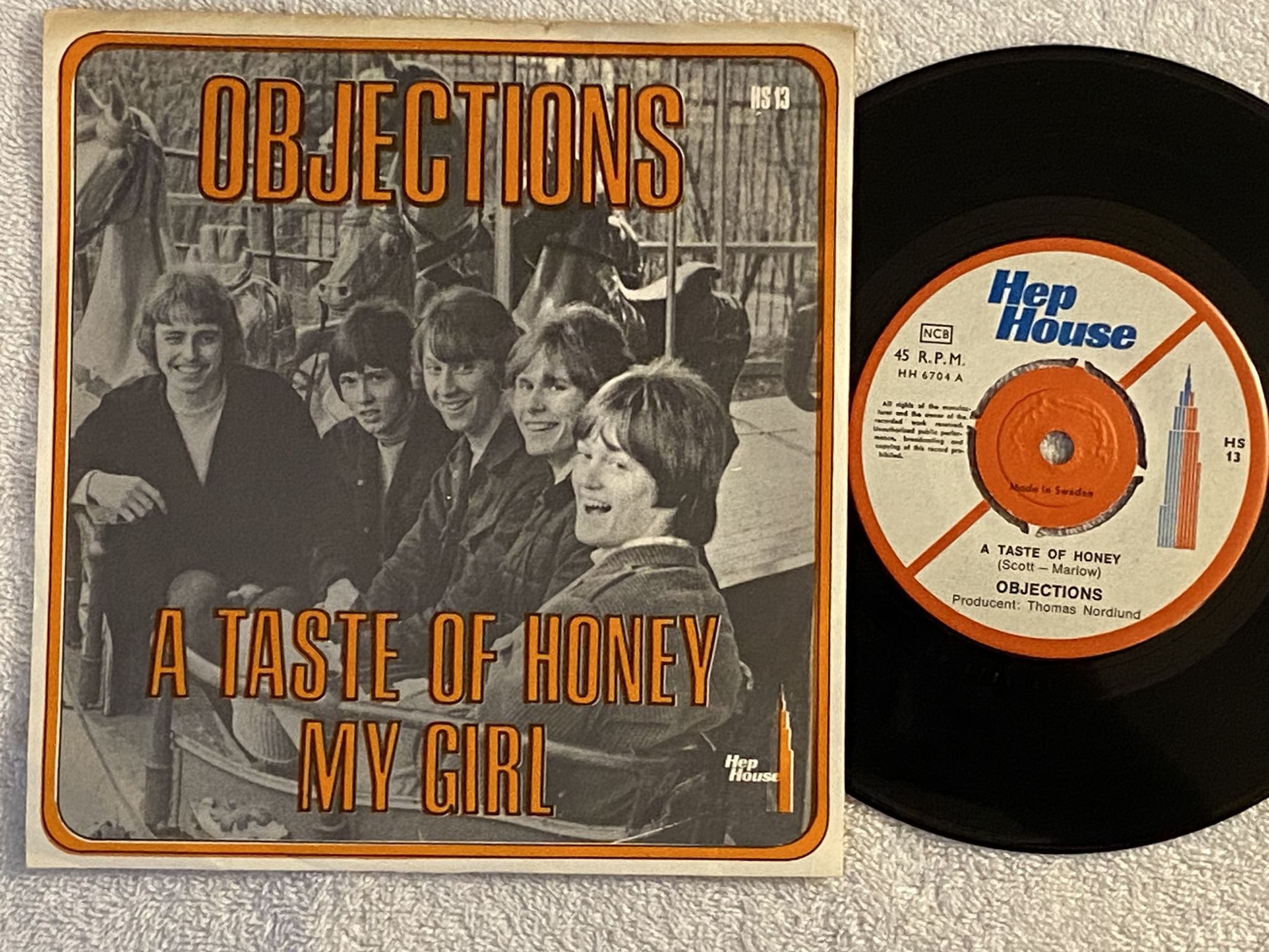 Omslagsbild för skivan OBJECTIONS a taste of honey 7" -67 Swe HEP HOUSE HS 13 *** MOD / BEAT ***
