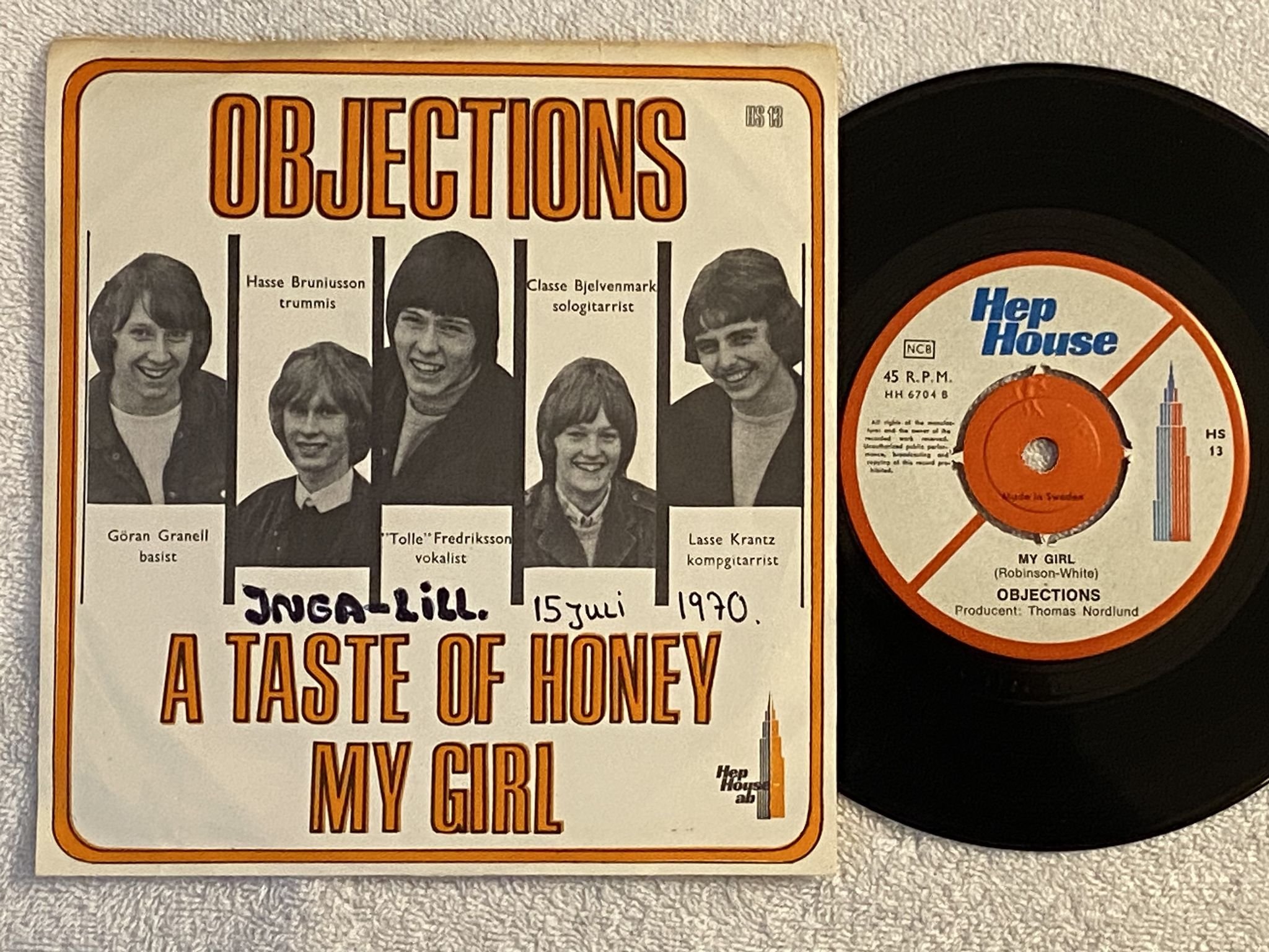 Omslagsbild för skivan OBJECTIONS a taste of honey 7" -67 Swe HEP HOUSE HS 13 *** MOD / BEAT ***
