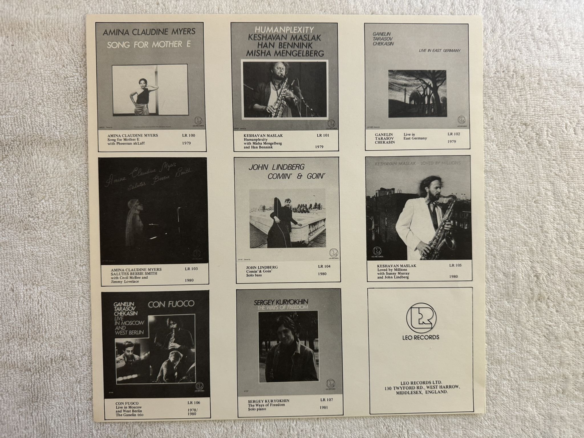 Omslagsbild för skivan Ganelin / Tarasov / Chekasin - Con Fuoco LP -81 UK LEO LR106 ** Free Jazz **