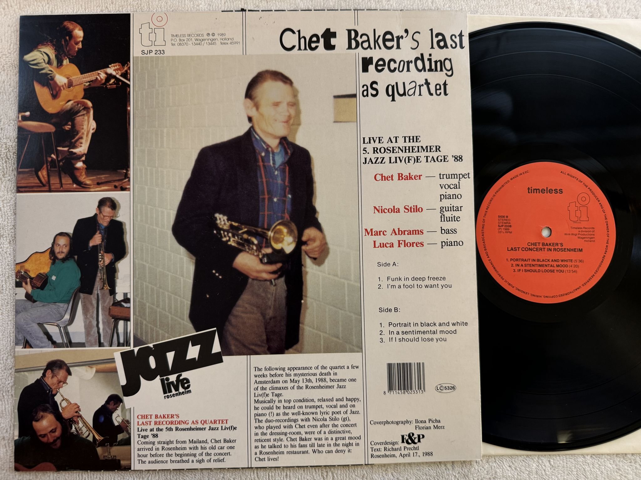 Omslagsbild för skivan CHET BAKER Chet Baker's Last Recording As Quartet LP -89 Hol TIMELESS SJP 233