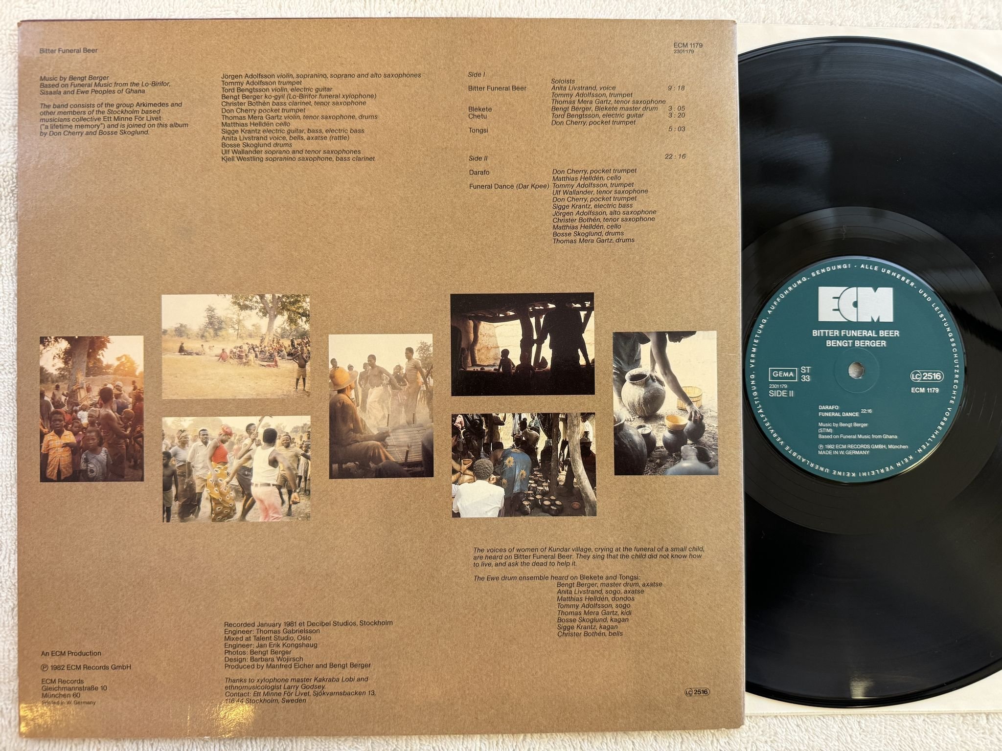 Omslagsbild för skivan BENGT BERGER Bitter Funeral Beer LP -82 Ger ECM 1179 *** RARE ***