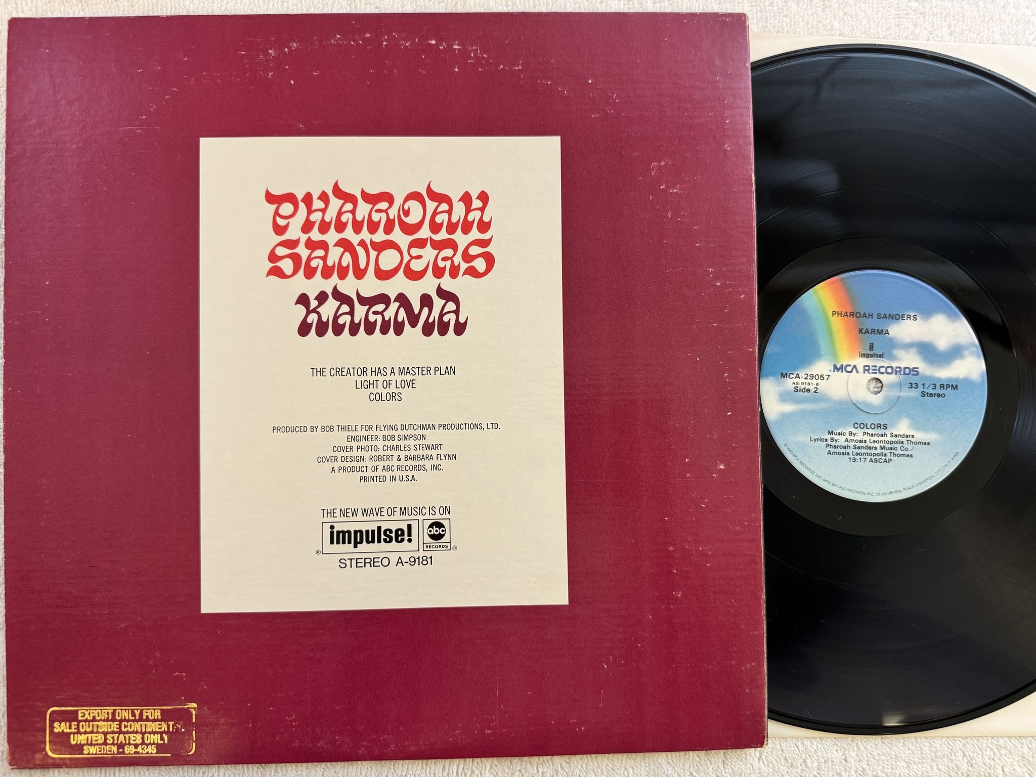Omslagsbild för skivan PHAROAH SANDERS karma LP re MCA/IMPULSE MCA 29057 *** AMAZING ***
