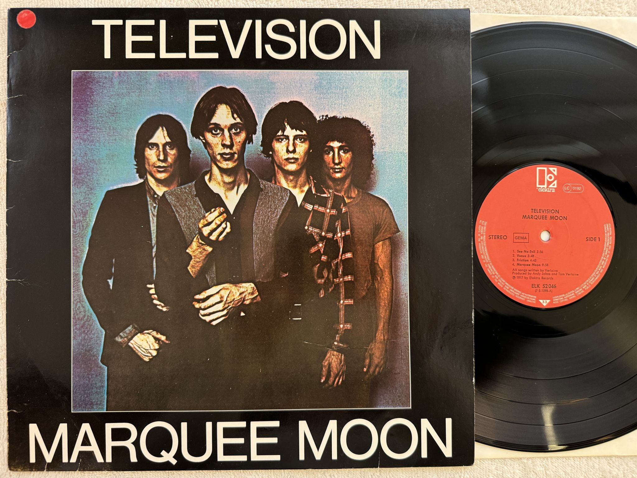 Omslagsbild för skivan TELEVISION marquee moon LP re Ger ELEKTRA ELK 52046